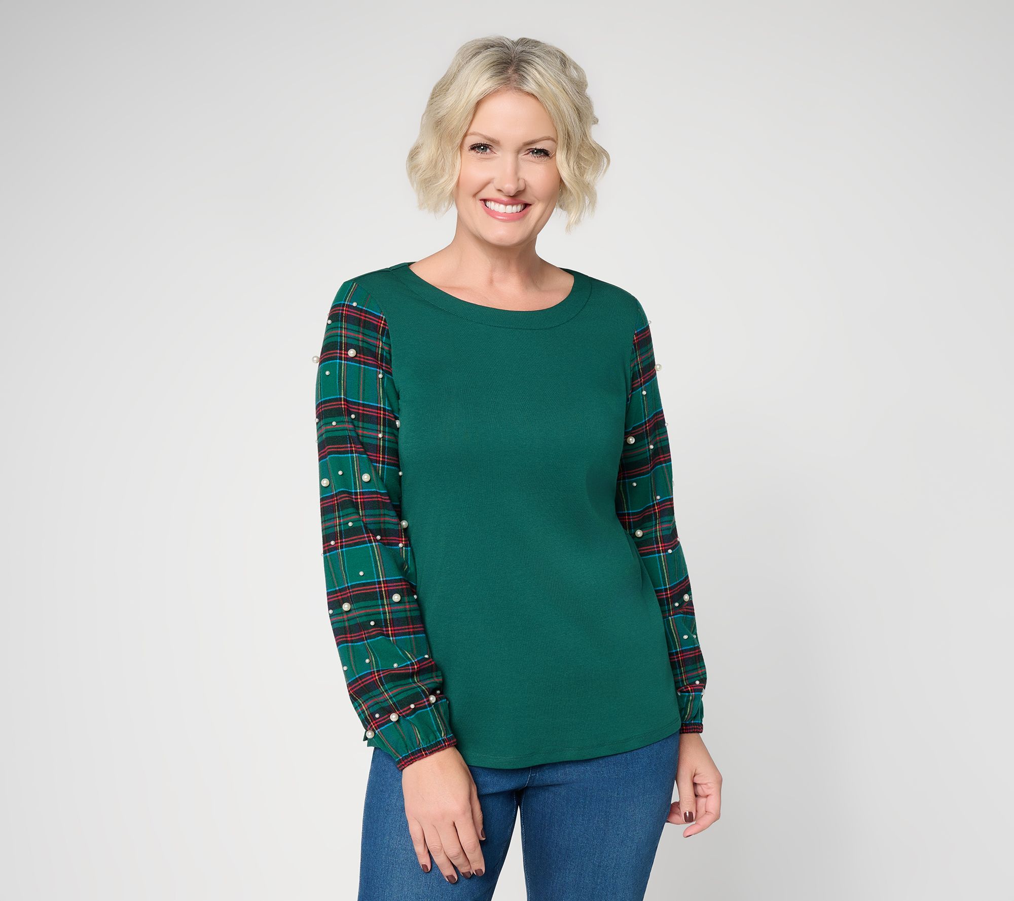 Belle by Kim Gravel TripleLuxe Micro Rib & Tartan Top