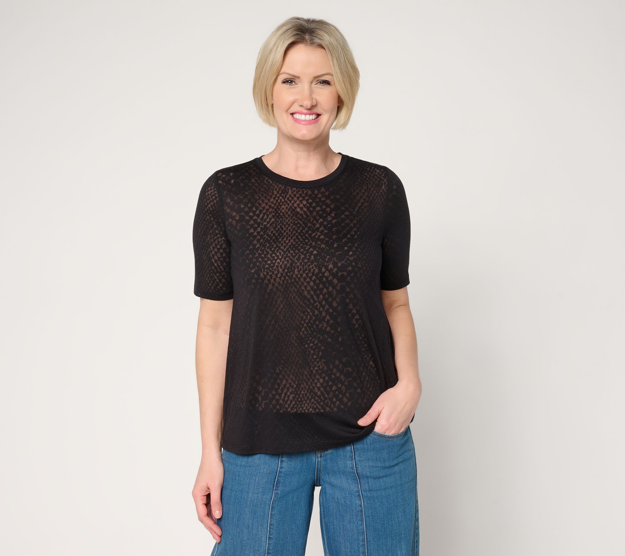 "As Is" LOGO Layers by Lori Goldstein Elbow Sleeve Burnout Top