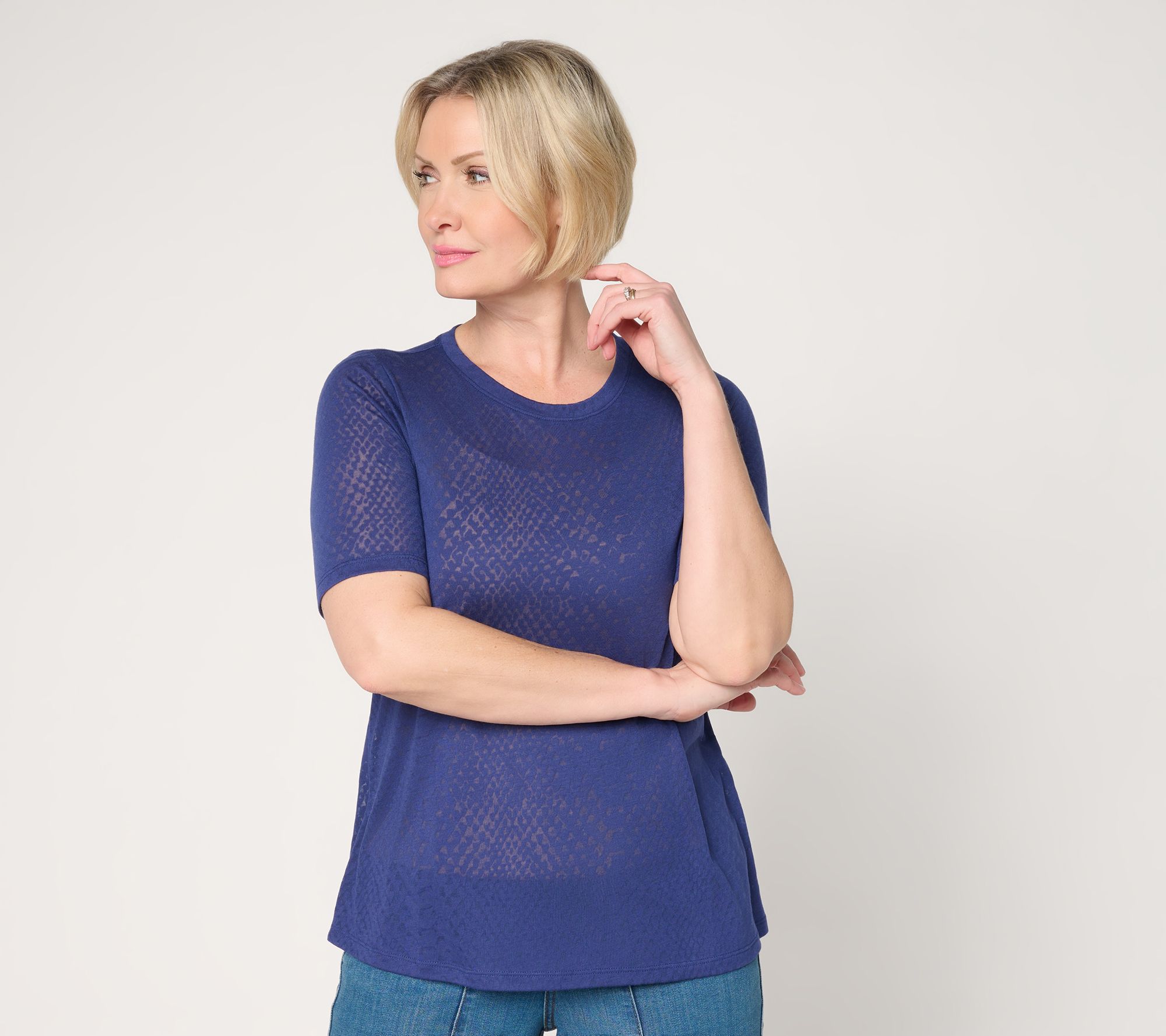 "As Is" LOGO Layers by Lori Goldstein Elbow Sleeve Burnout Top