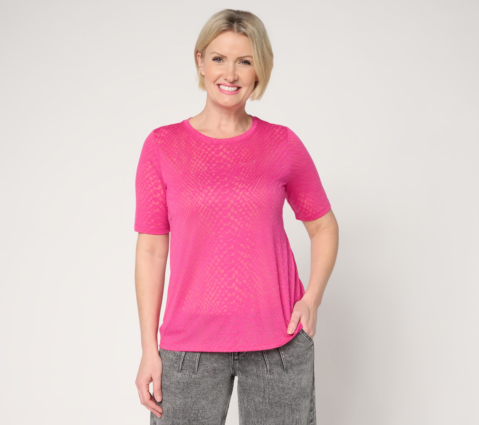 "As Is" LOGO Layers by Lori Goldstein Elbow Sleeve Burnout Top