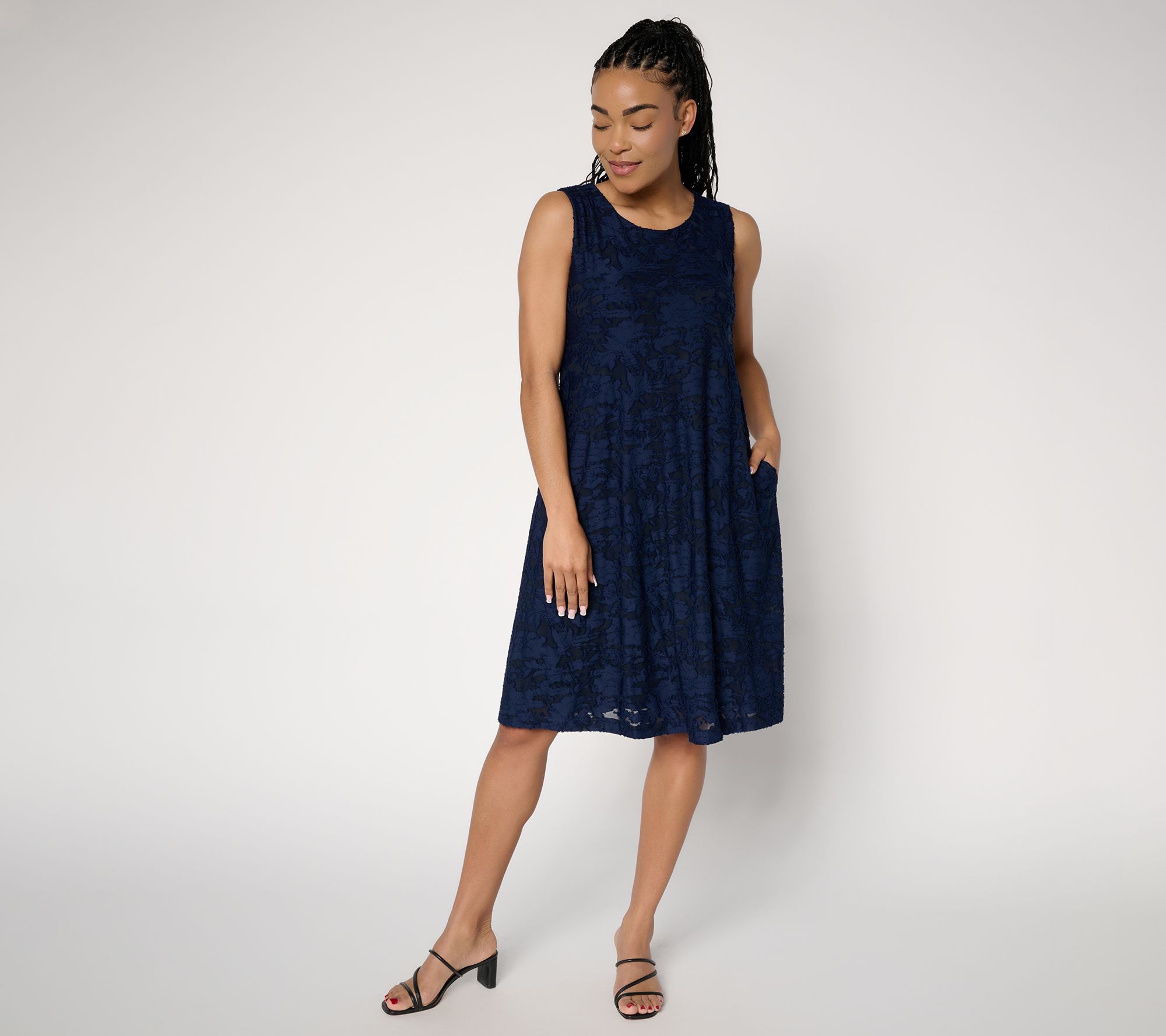 "As Is" Susan Graver Tall Burnout Knit Sleeveless A-Line Dress