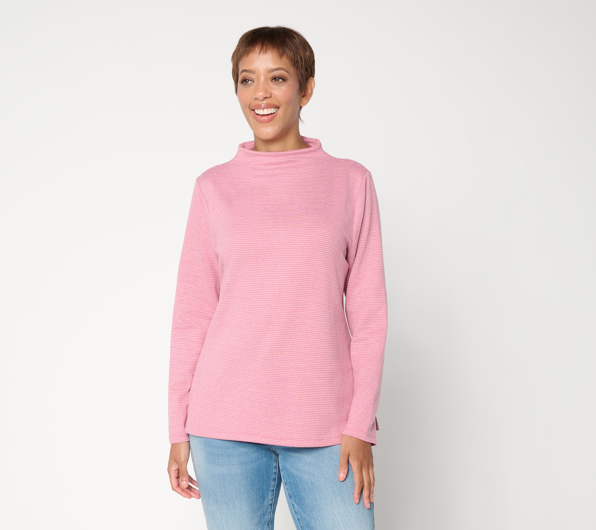 Denim & Co. Essentials Softest Knit Funnel Neck Long Sleeve Top