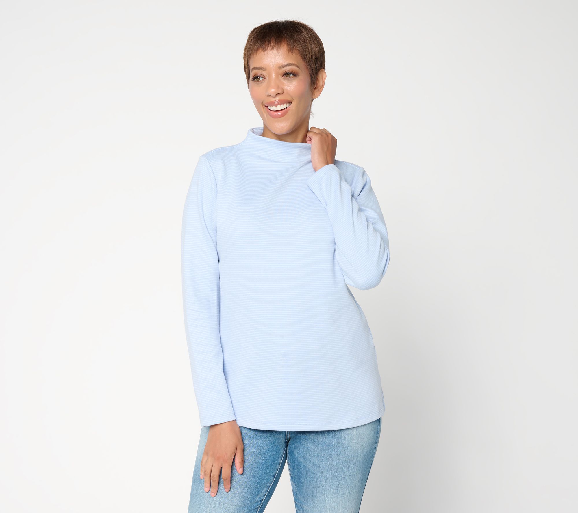 Denim & Co. Essentials Softest Knit Funnel Neck Long Sleeve Top