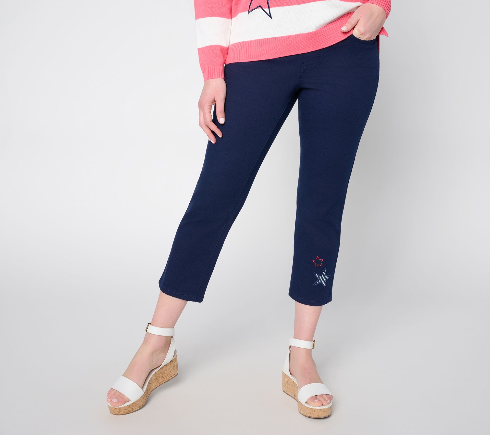 "As Is" Belle by Kim Gravel Pet TripleLuxe Stars & Stripes Twill Crop Jean