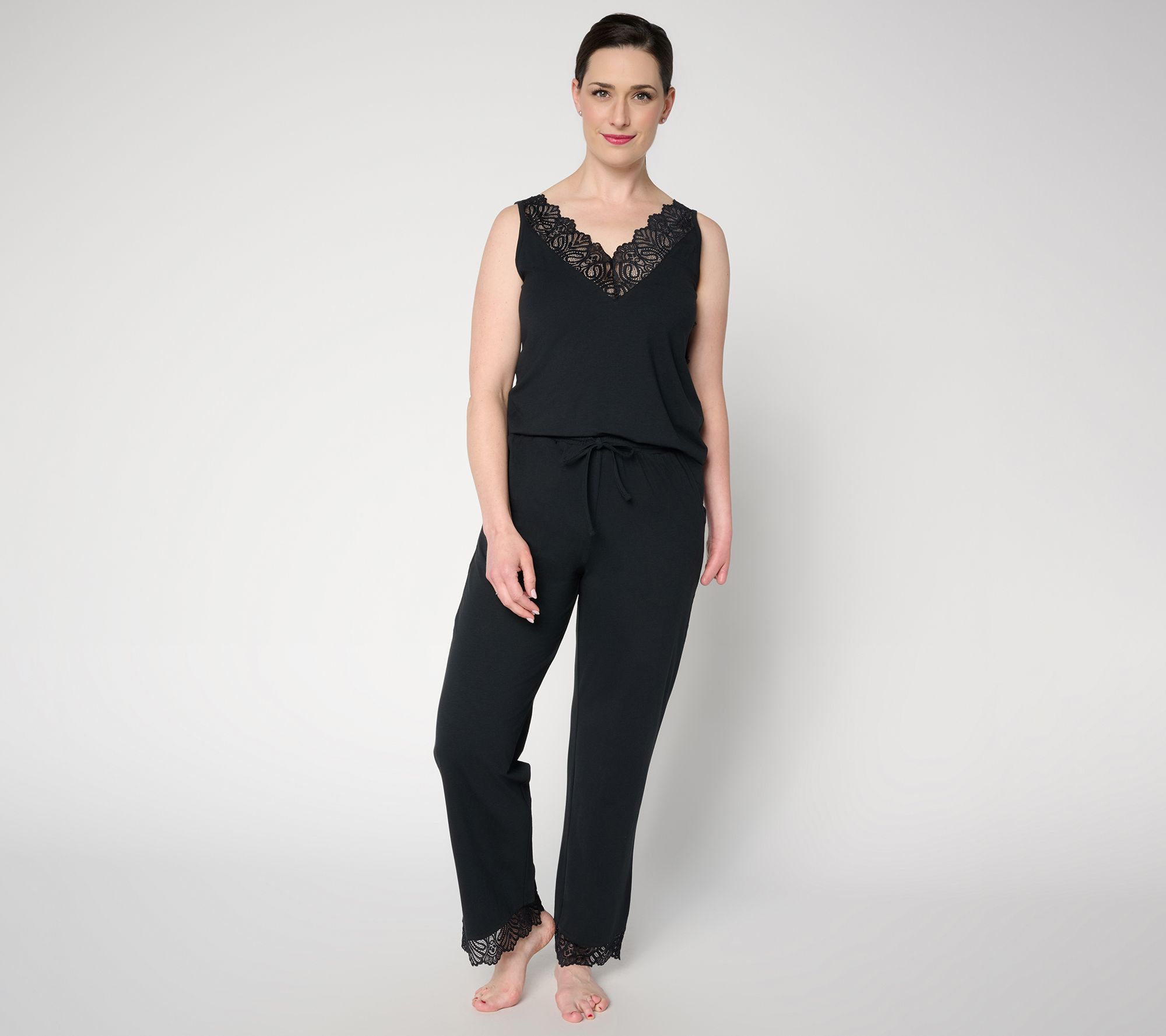 "As Is" Lattelove Cotton Modal Lace Trim Pajama Set