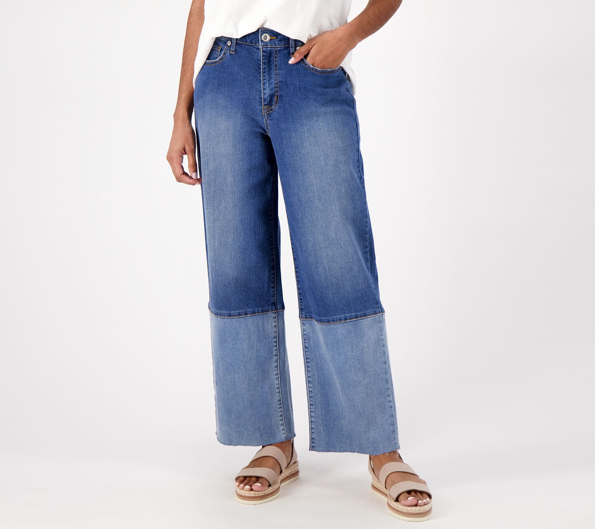 LOGO by Lori Goldstein Wide Leg Ankle Jeans - QVC.com