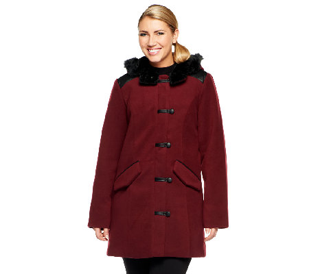 Dennis Basso Faux Wool Toggle Front Coat with Faux Leather Trim - Page ...
