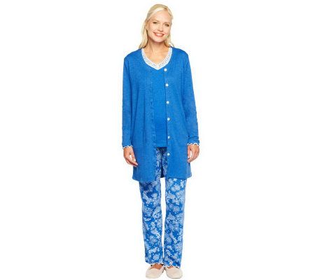 Carole Hochman Winter Paisley 3 pc Pajama Set with Lace Trim