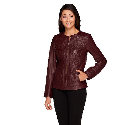 Isaac Mizrahi Live! Paisley Quilted Lamb Leather Jacket - Page 1 — QVC.com