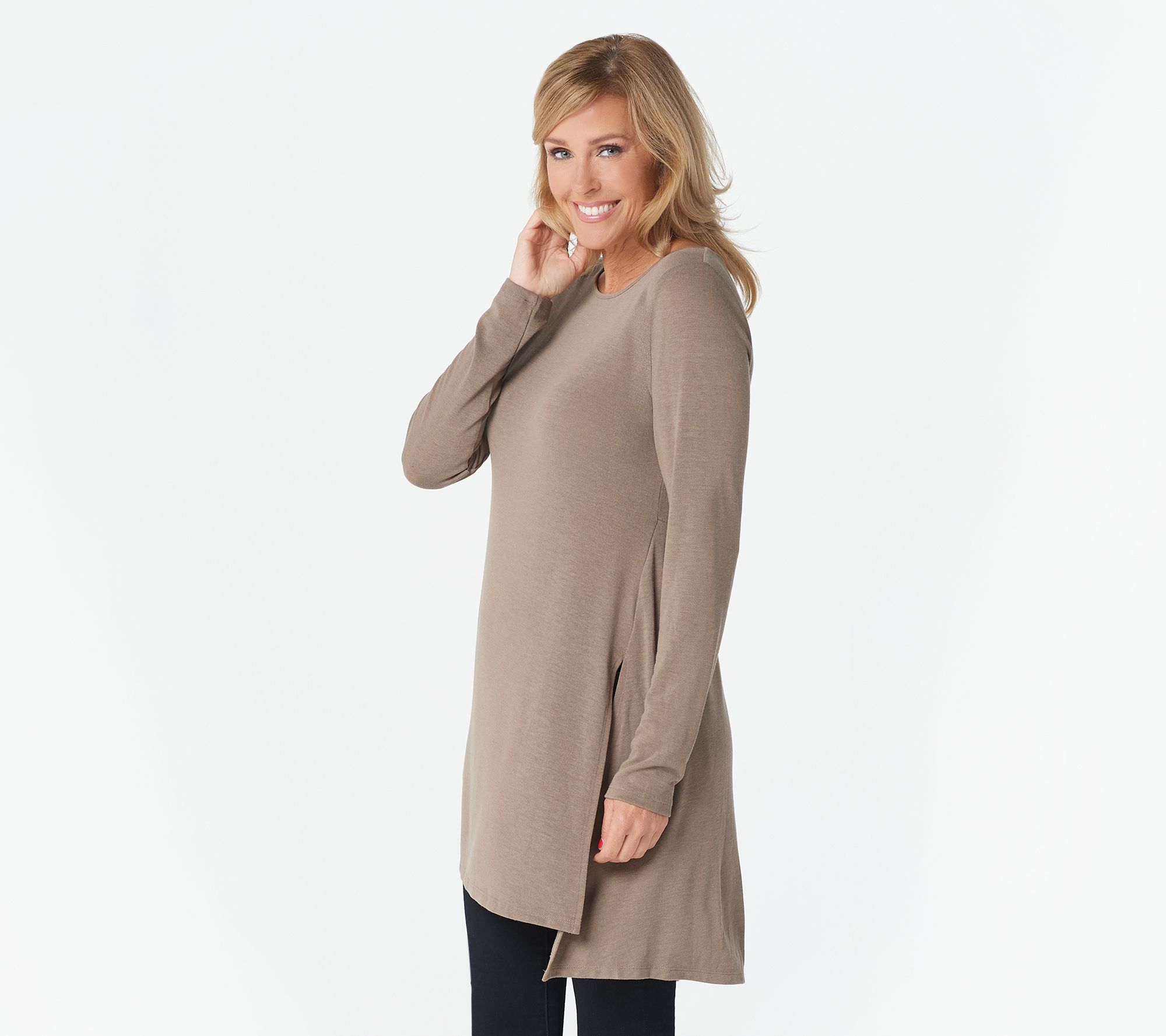 Lisa Rinna Collection Long Sleeve Knit Tunic with Side Slits - QVC.com