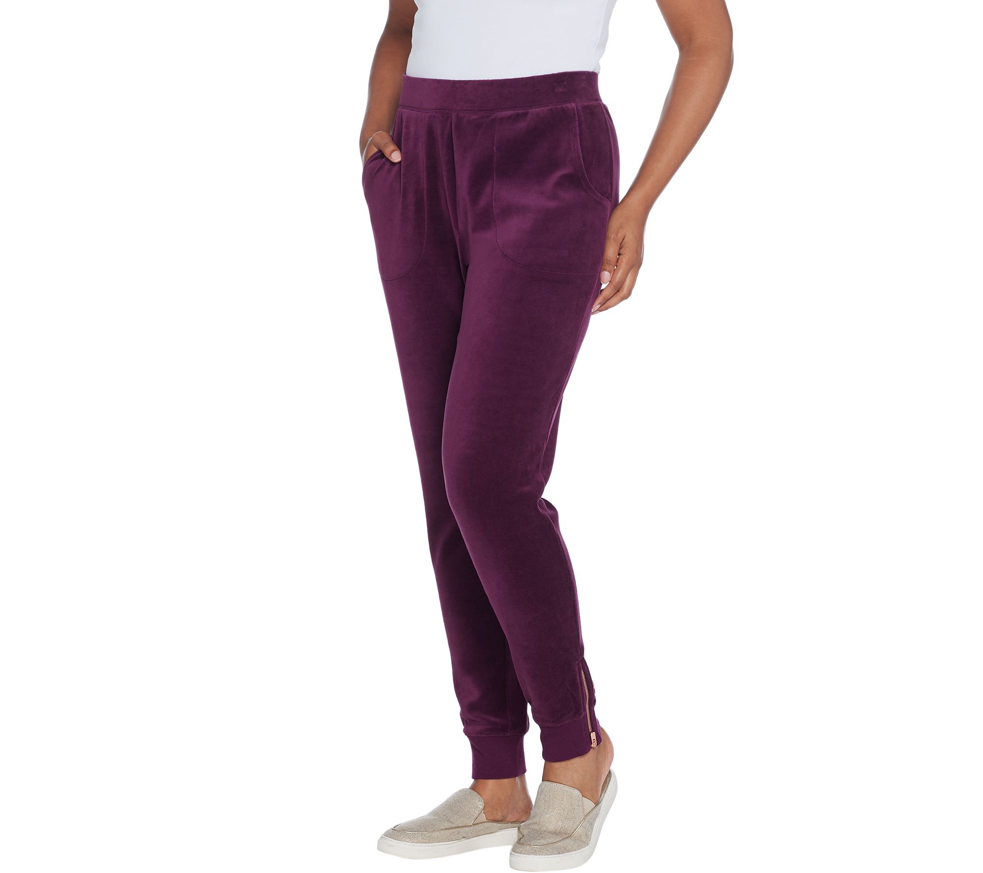 Denim & Co. Velour Joggers with Zippers at Cuffs - QVC.com