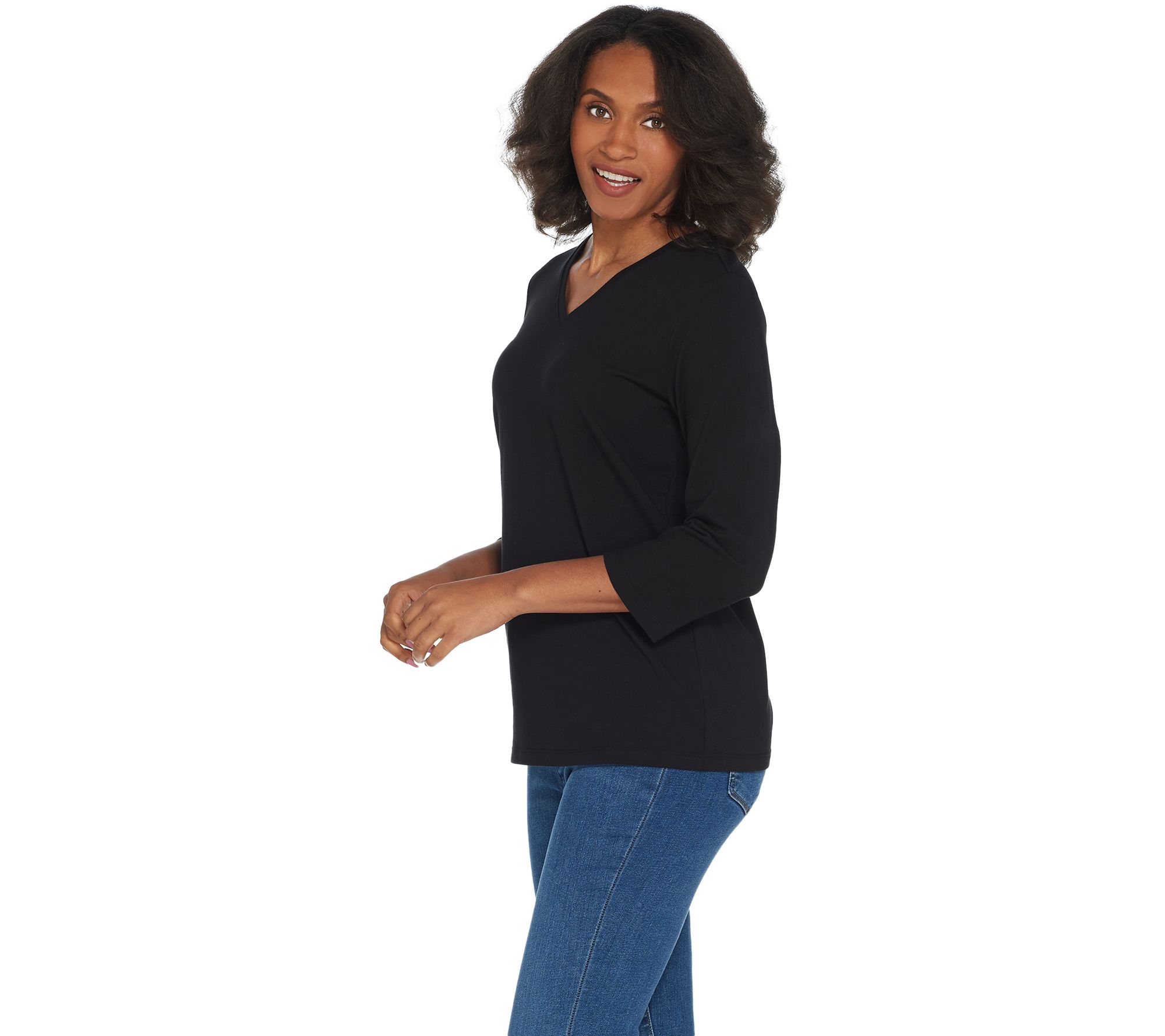 "As Is" Denim & Co. Essentials V-Neck 3/4-Sleeve Top