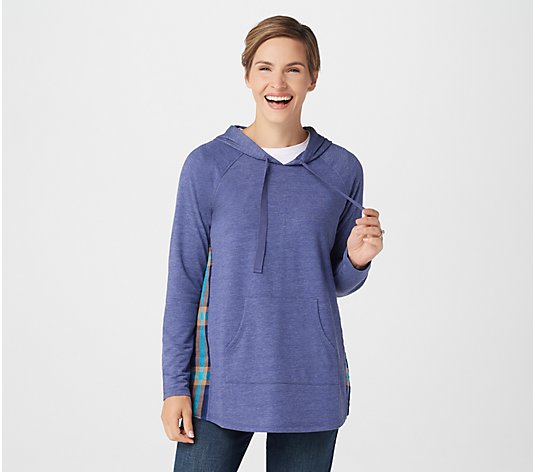 LOGO Lounge by Lori Goldstein French Terry Hoodie w/ Plaid Side Panels