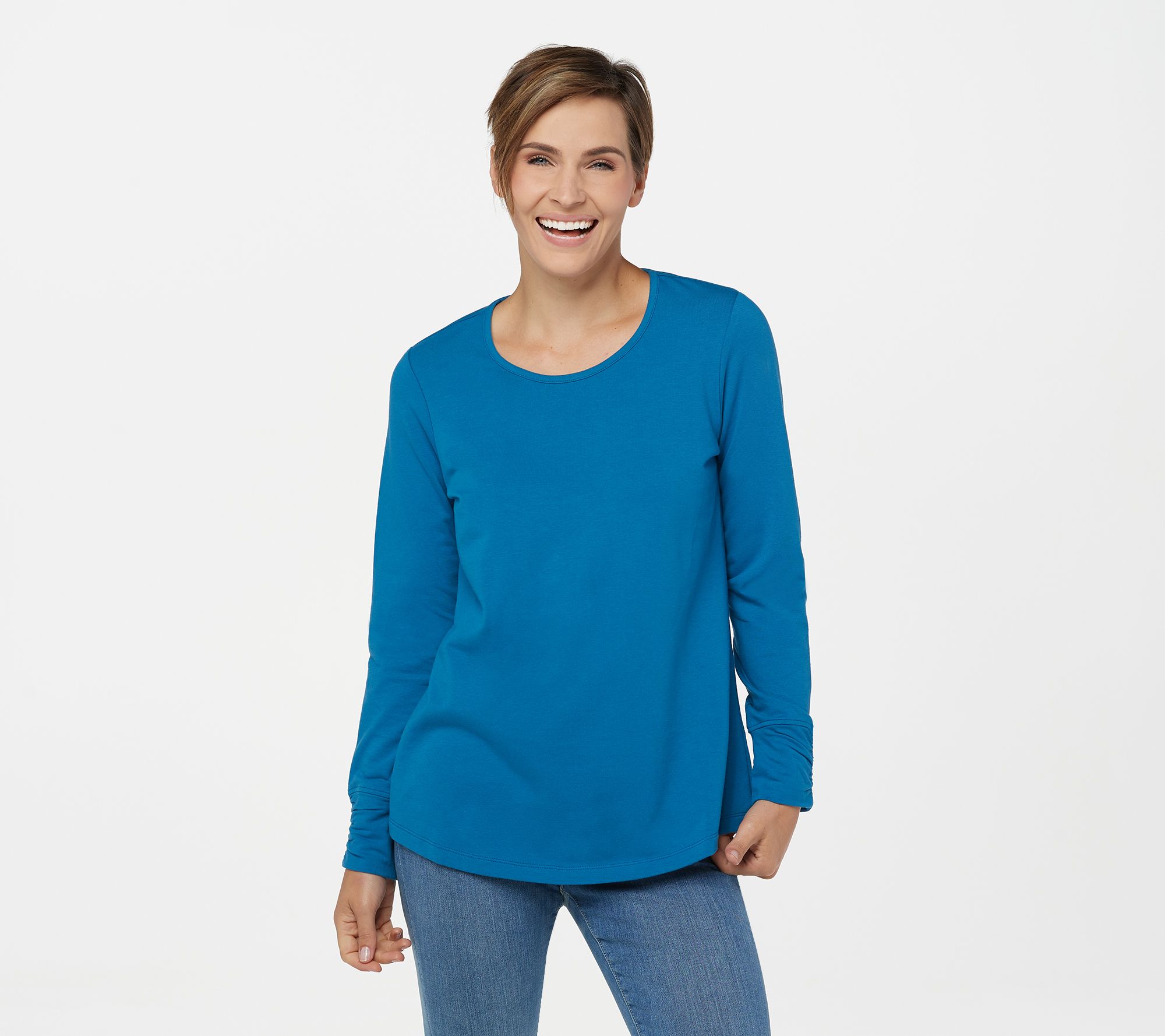 Denim & Co. Essentials French Terry Scoop Neck Long-Sleeve Top - QVC.com