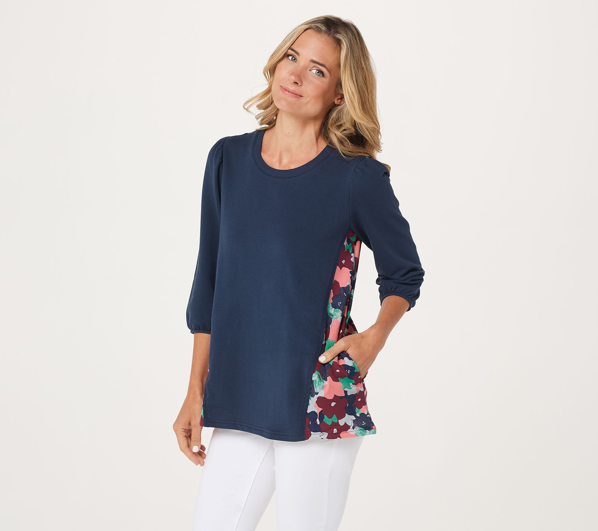LOGO Lounge by Lori Goldstein Cotton French Terry Top with Printed Back ...