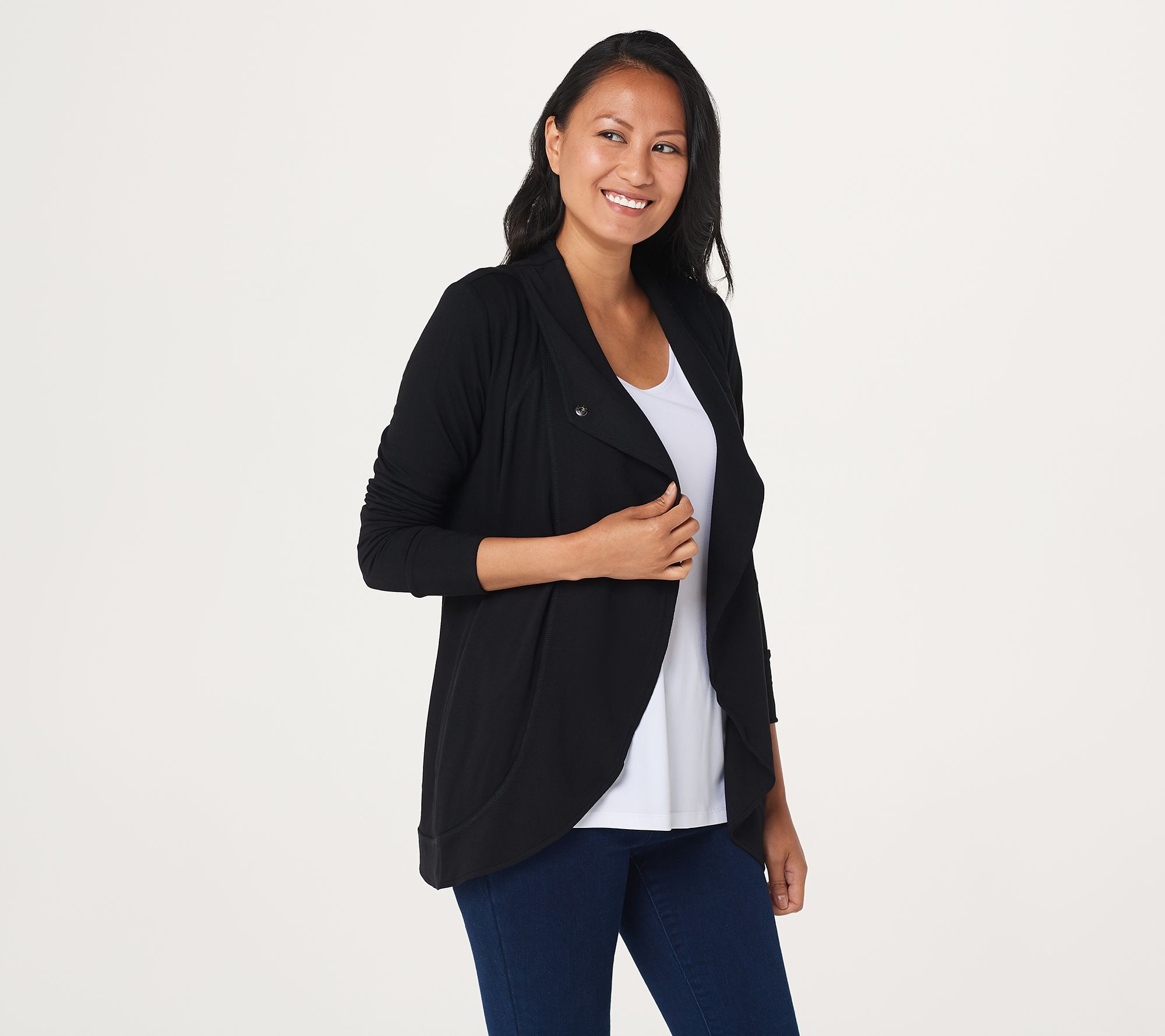 "As Is" Susan Graver Weekend Cozy Jersey Knit Crossover Cardigan