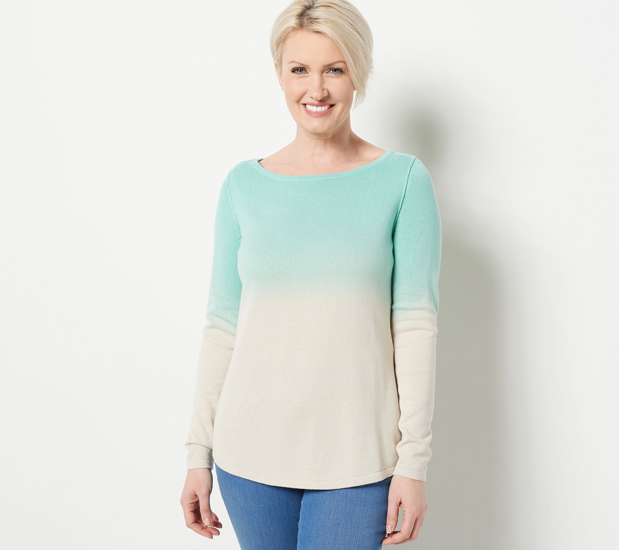Belle Beach by Kim Gravel Dip Dye Sweater with Raw Edges