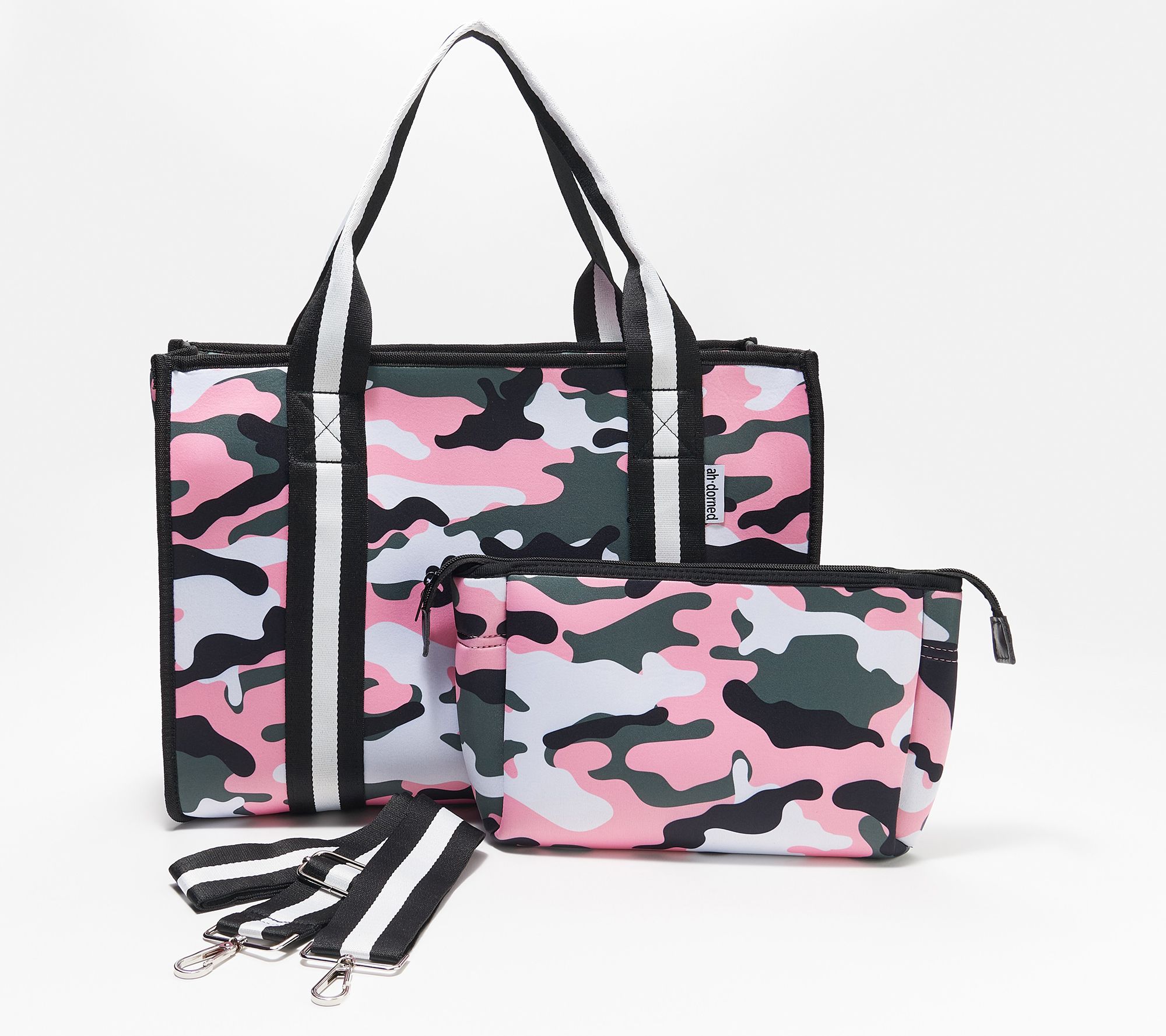 AHDORNED 2in1 Neoprene Structured Tote w Zip Top and Extra Strap