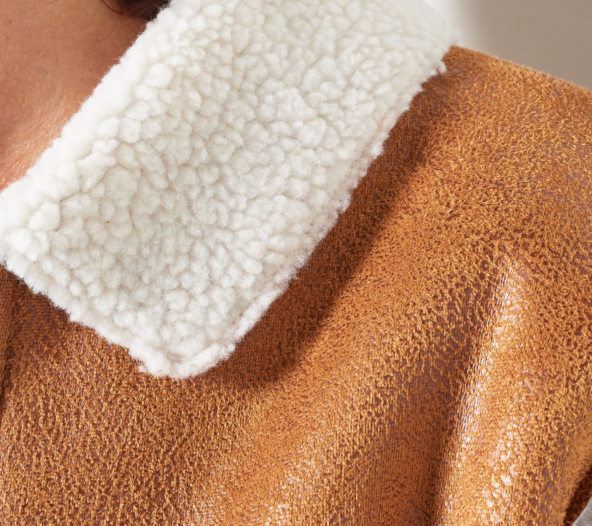 Denim & Co. Faux Suede Bonded Sherpa ZipFront Jacket