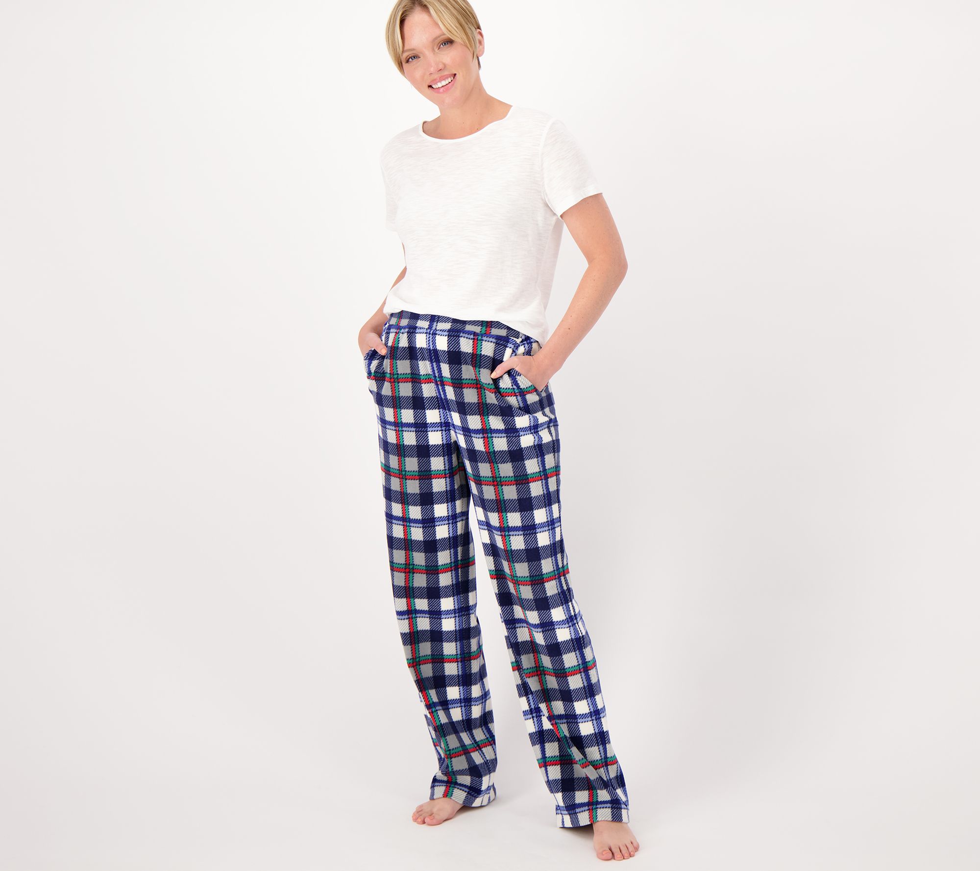 Denim & Co. Comfort Zone Petite Printed Fleece Pull-On Pants - QVC.com
