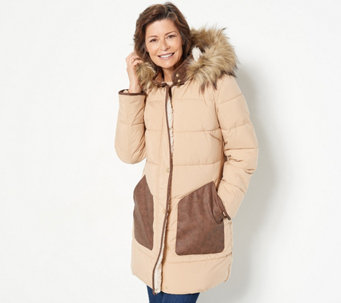 Dennis Basso Quilted Parka with Faux Fur Trim Hood