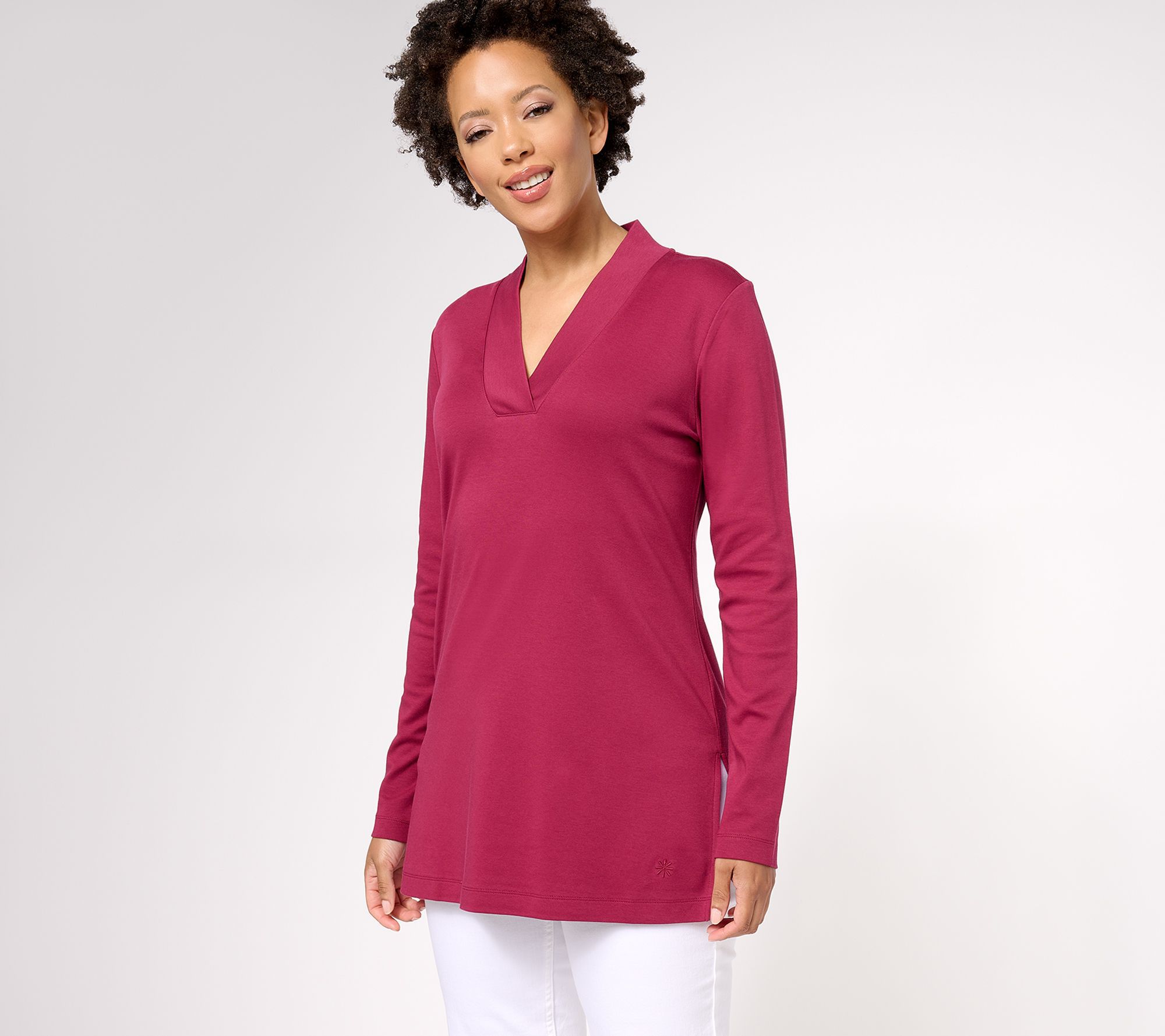 Isaac Mizrahi Live! Petite Essentials Pima Wide V-Neck Tunic - QVC.com