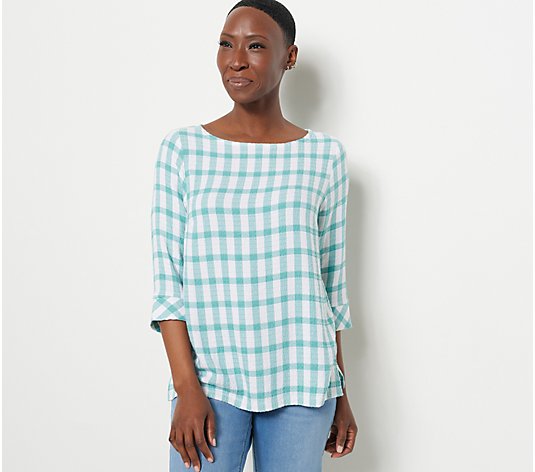Denim & Co. Textured Stretch Woven Blouse