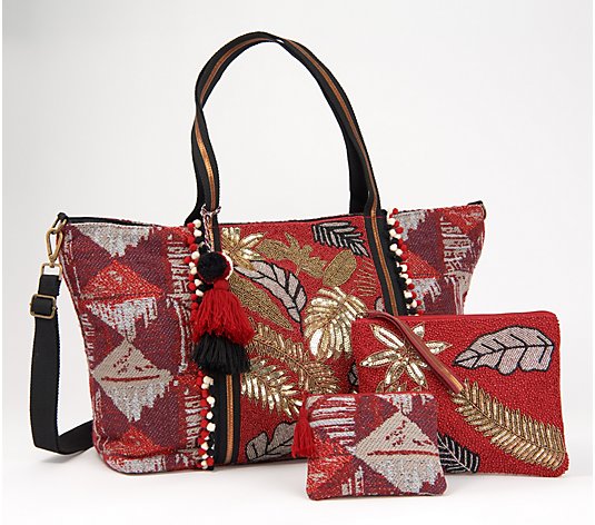 America & Beyond Embellished Tote w/ Two Pouches