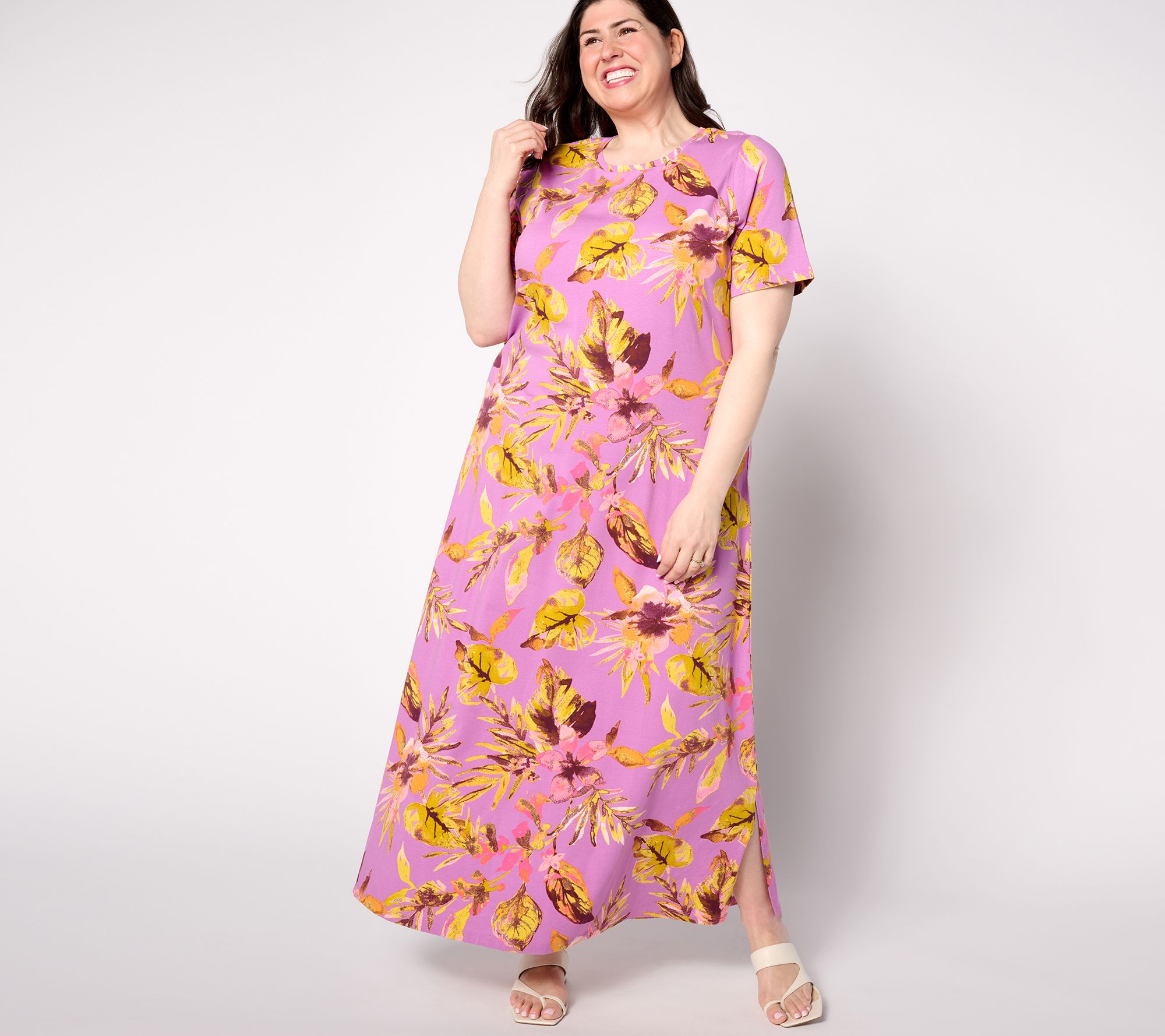 Denim & Co. Beach Petite Short Sleeve Maxi Dress