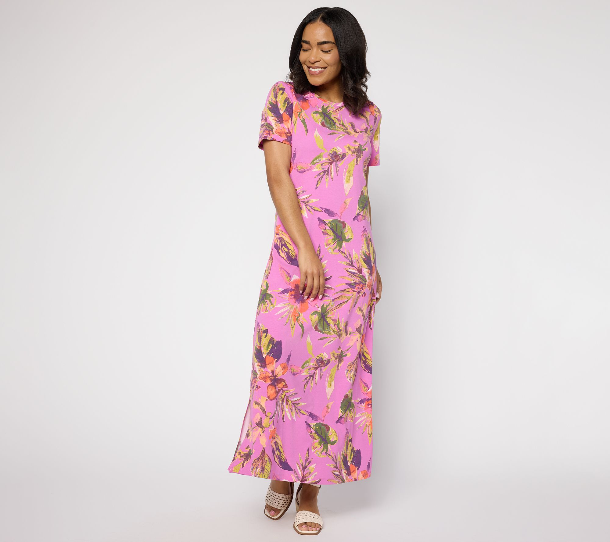 Denim & Co. Beach Petite Short Sleeve Maxi Dress