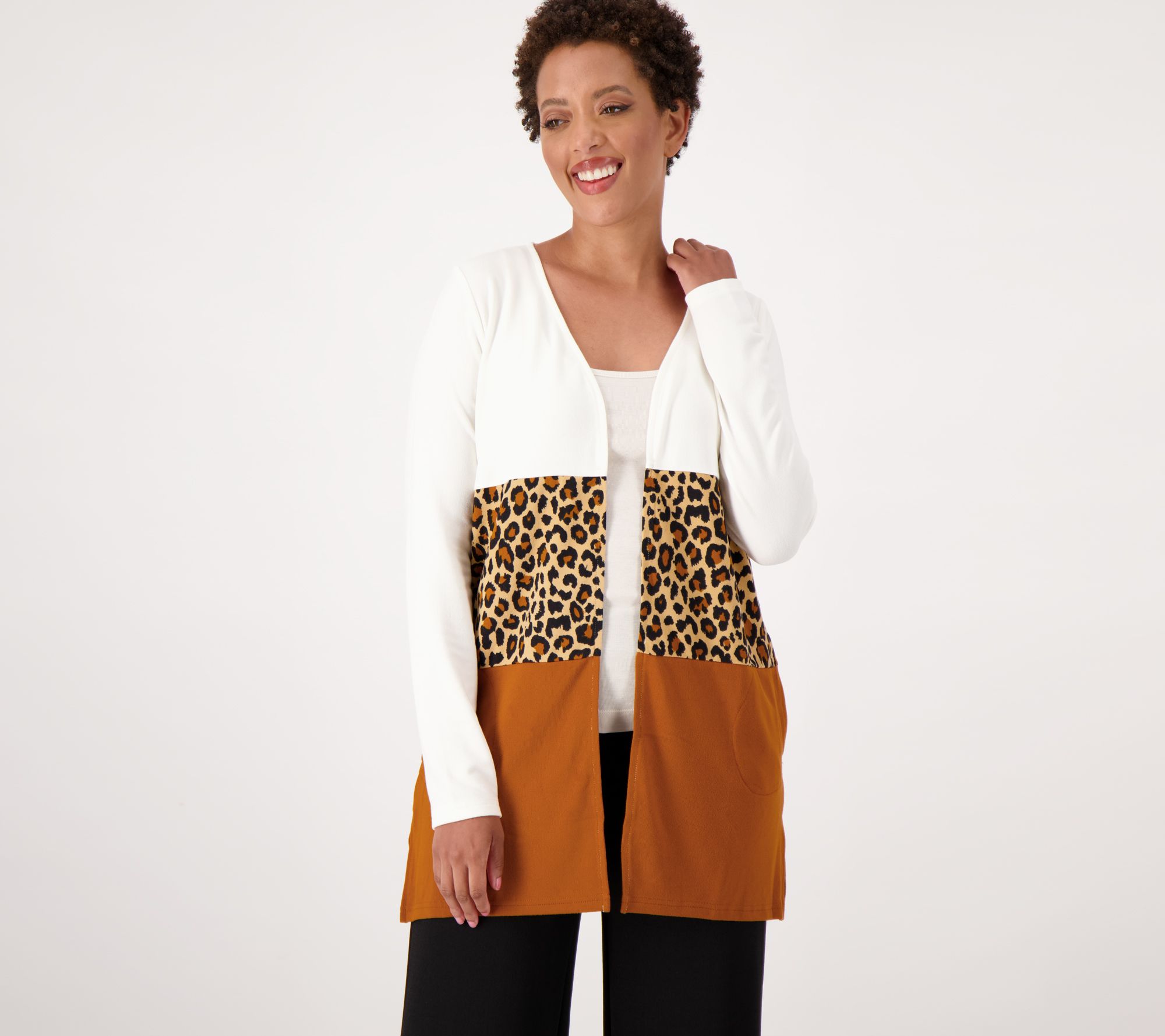 Belle by Kim Gravel Brushed Knit Color-Blocked Duster Cardigan
