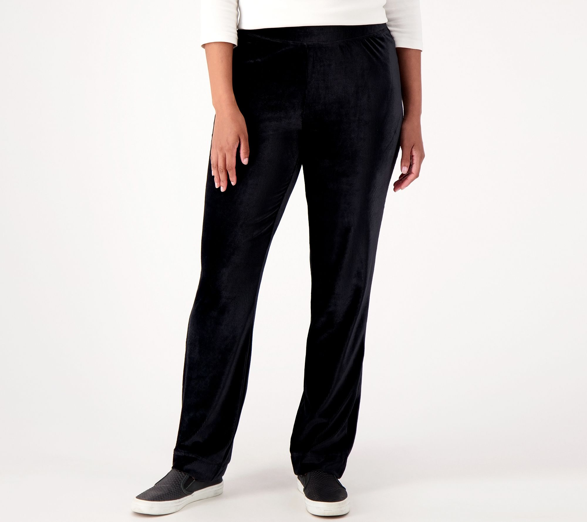 Isaac Mizrahi Live! Soho Petite Ribbed Velour Straight Leg Pant