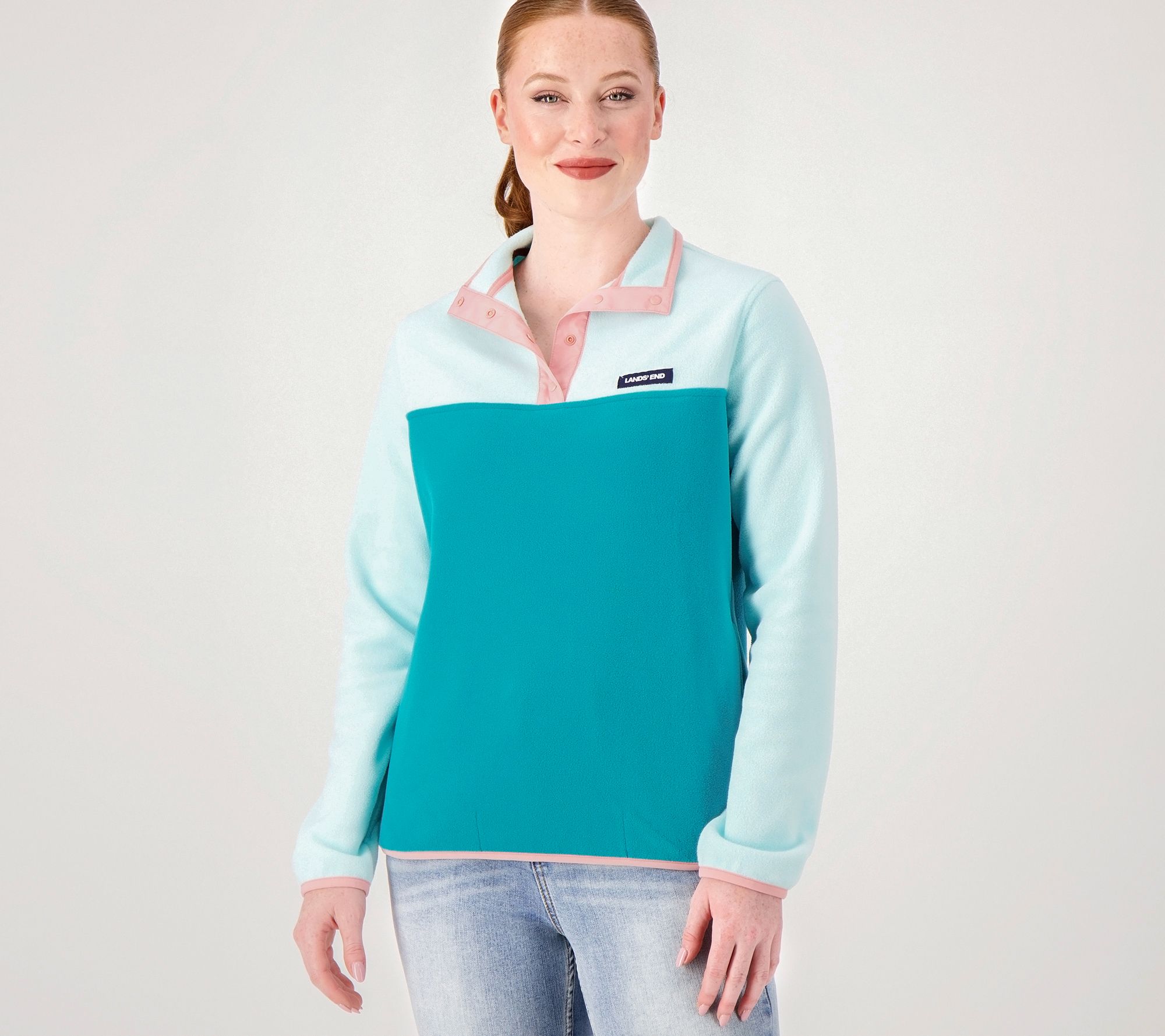 Lands End Tall Heritage Fleece Snap Neck Pullover - QVC.com