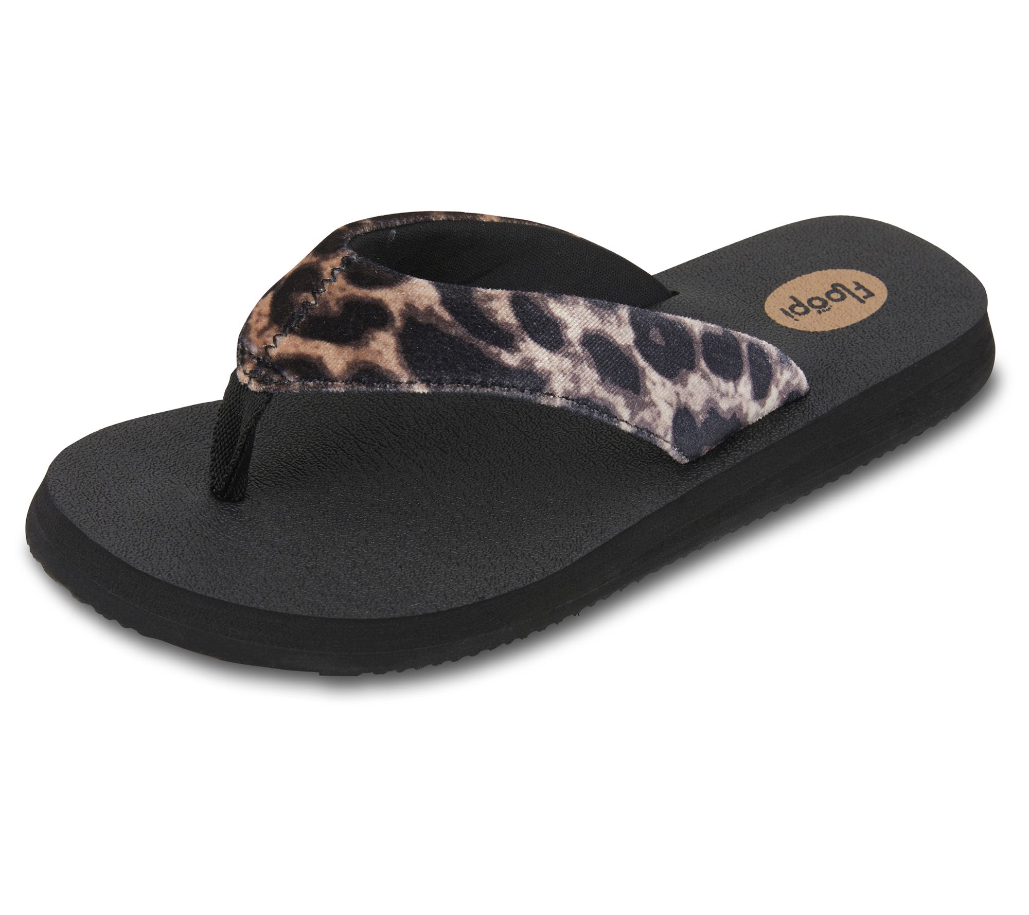 Floopi Women's Ella Yoga Mat Animal Print Velour Thong Sandal