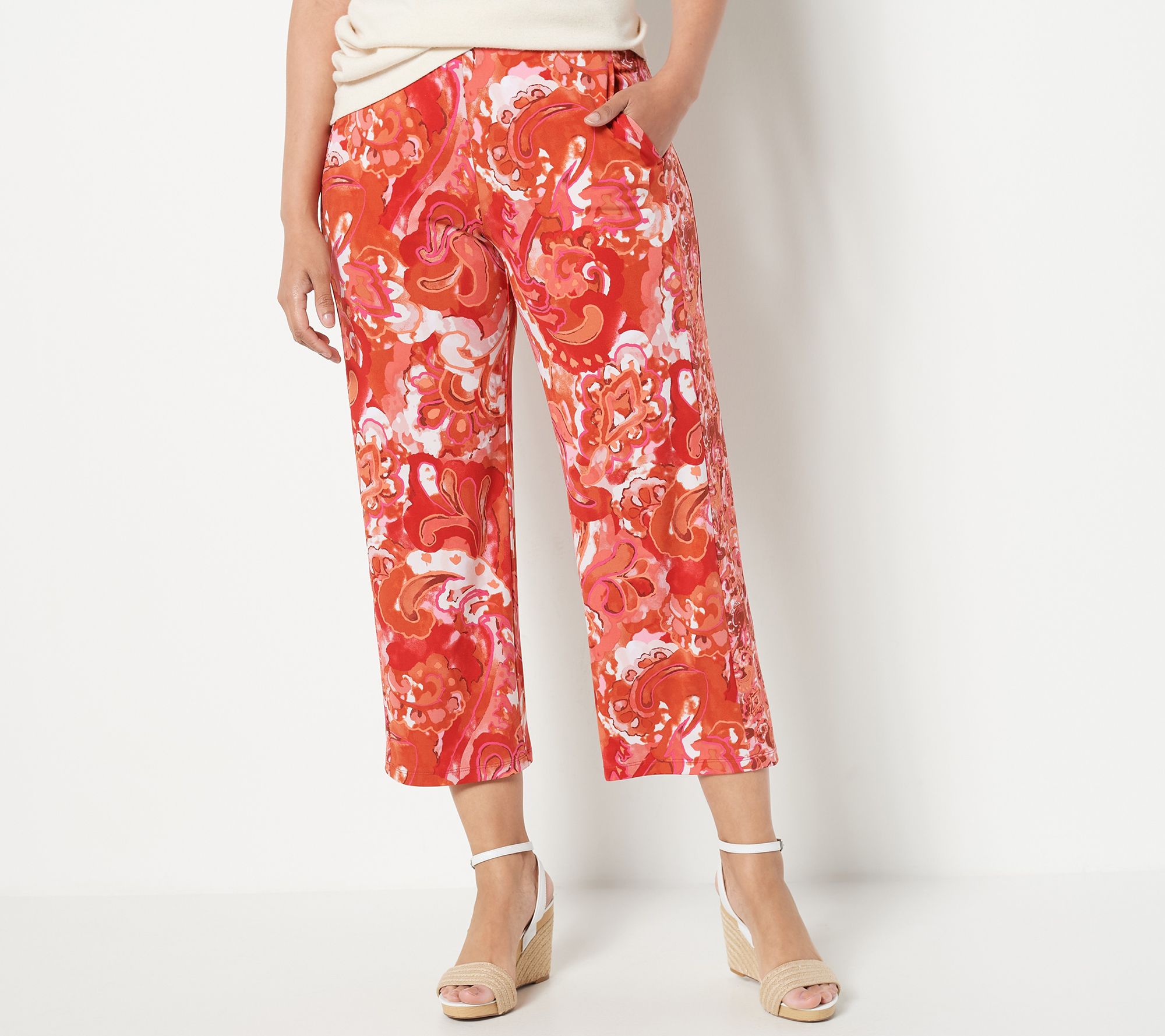 "As Is" Susan Graver Petite Printed Liquid Knit Pull-On Crop Pants