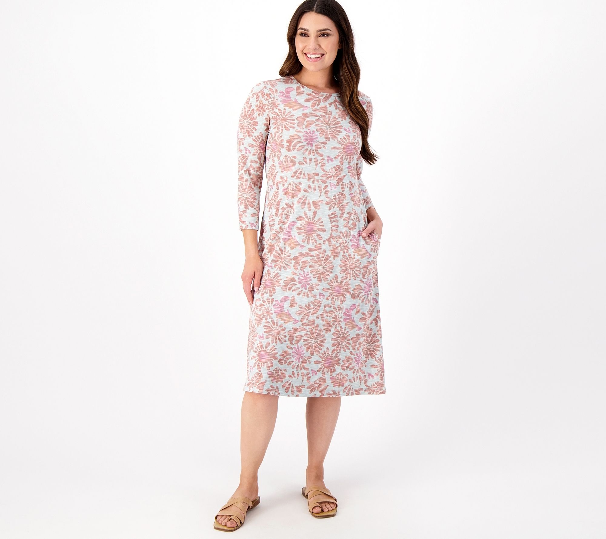 LOGO by Lori Goldstein Petite Printed Jersey Hi Low Hem Dress