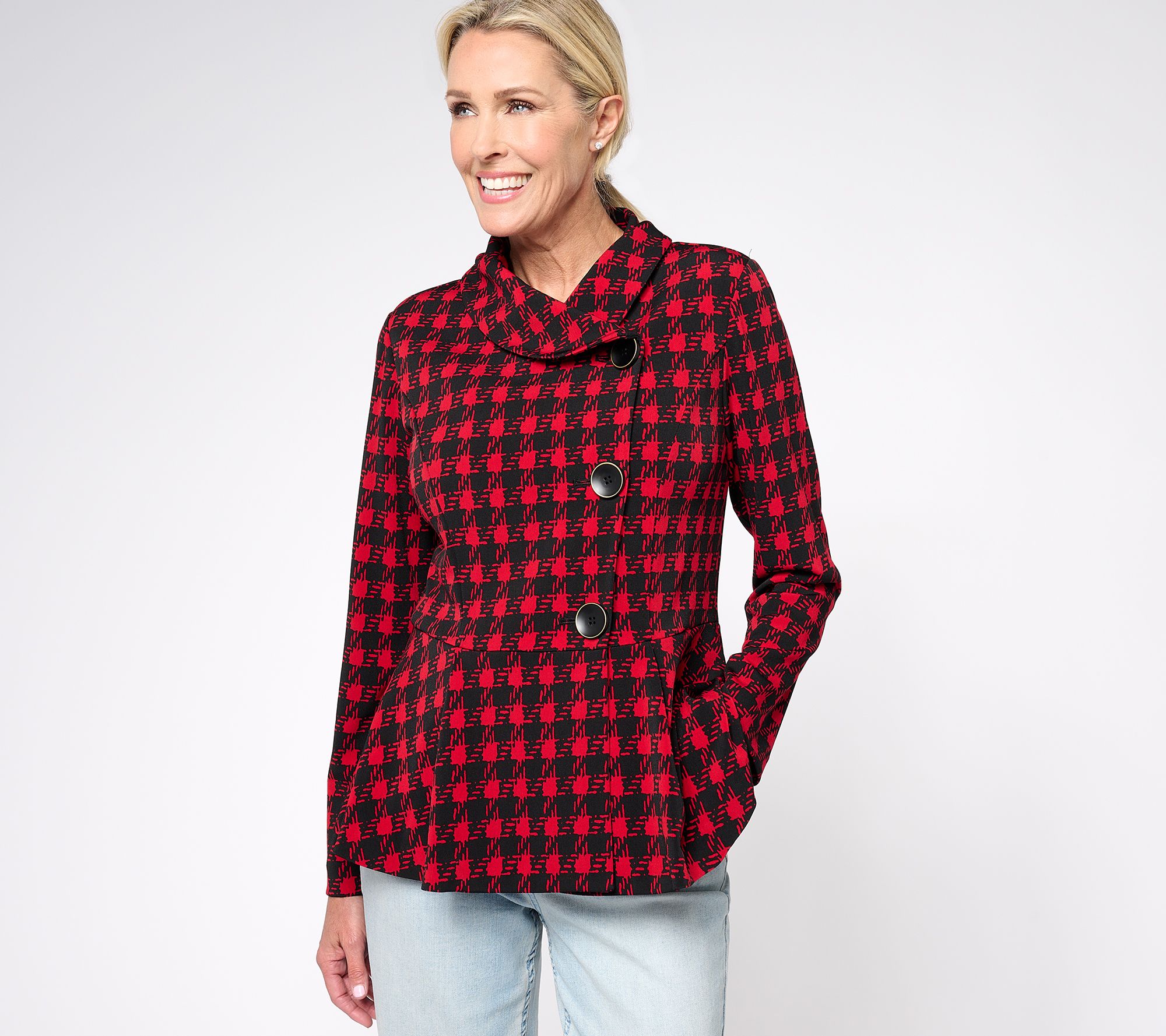 GRAVER Susan Graver Printed LK Fusion Asymmetrical Peplum Jacket