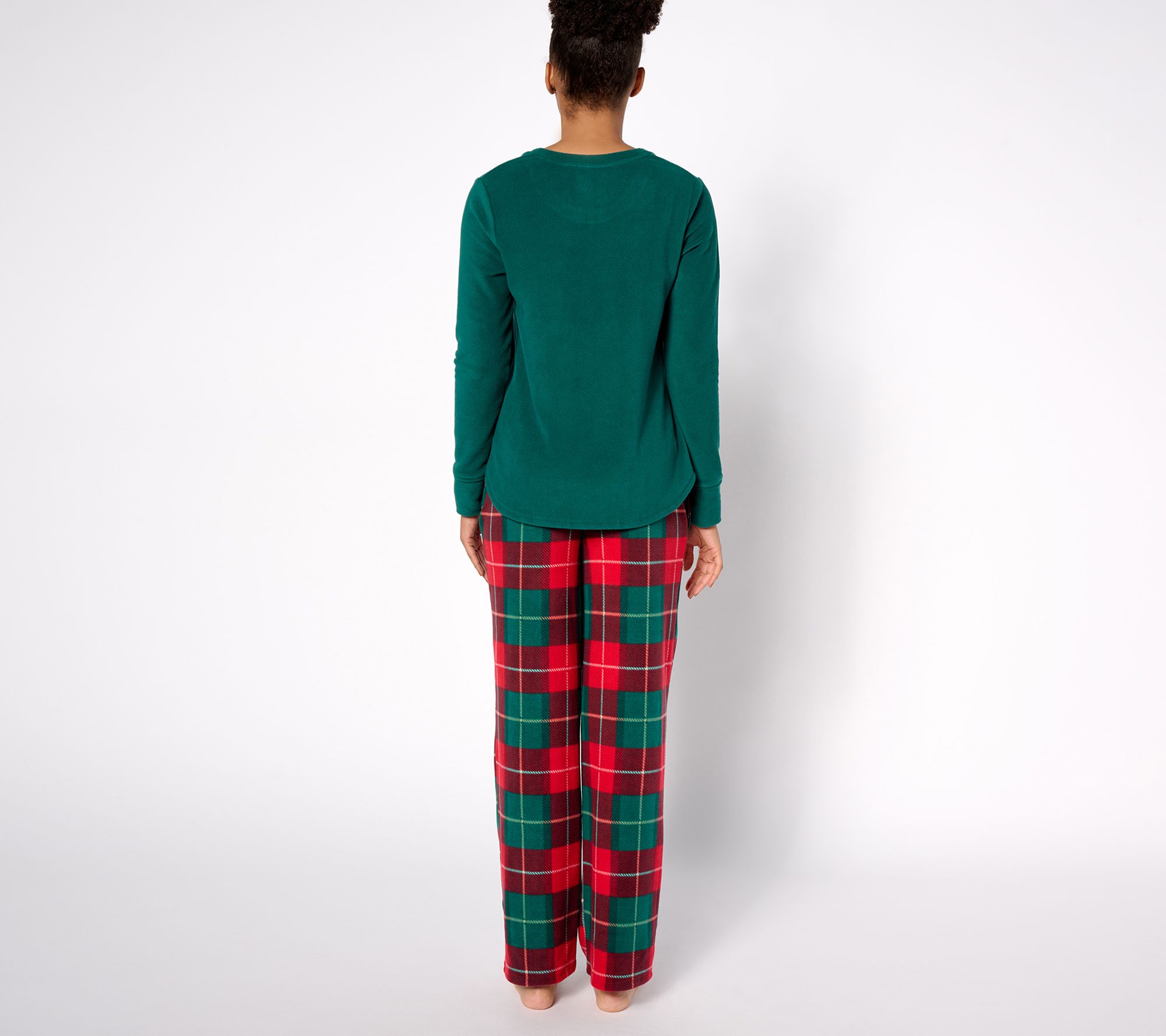 Women's Fleece Pajama Set Print Design Plush Casual Sleepwear Top & Bottom  Set