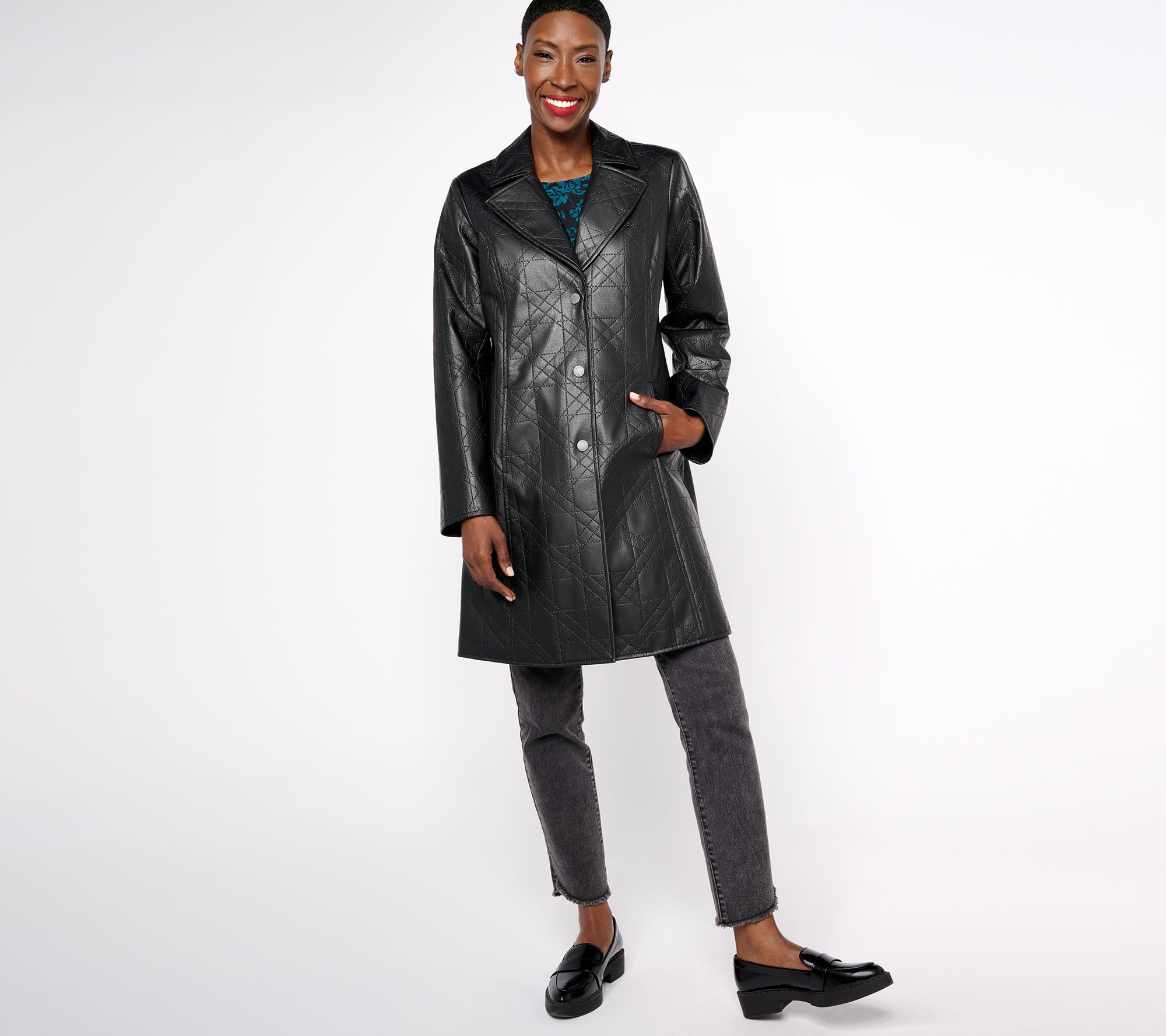 Dennis Basso Quilted Faux Leather Coat