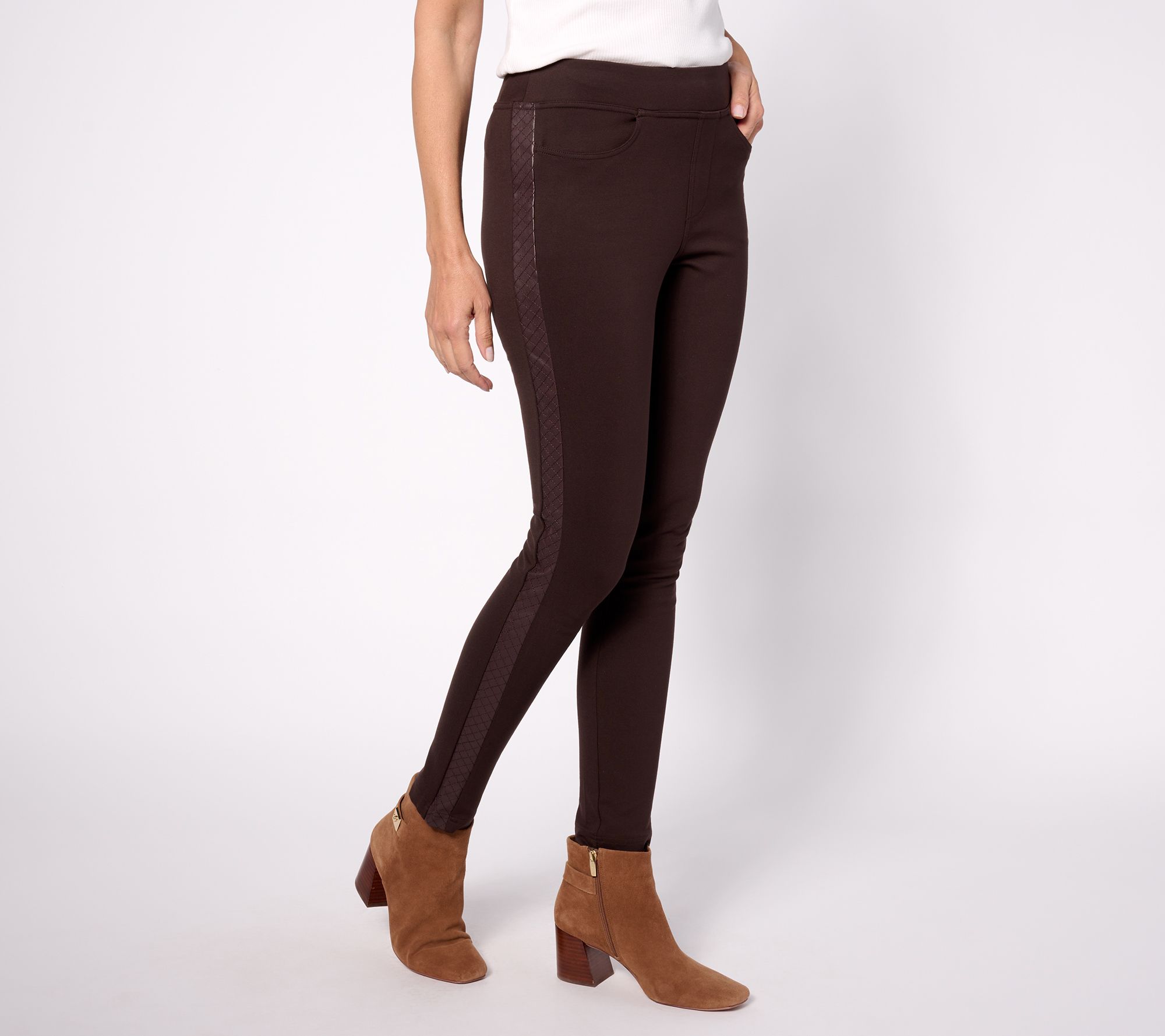 Topshop Petite faux leather skinny fit pants in chocolate