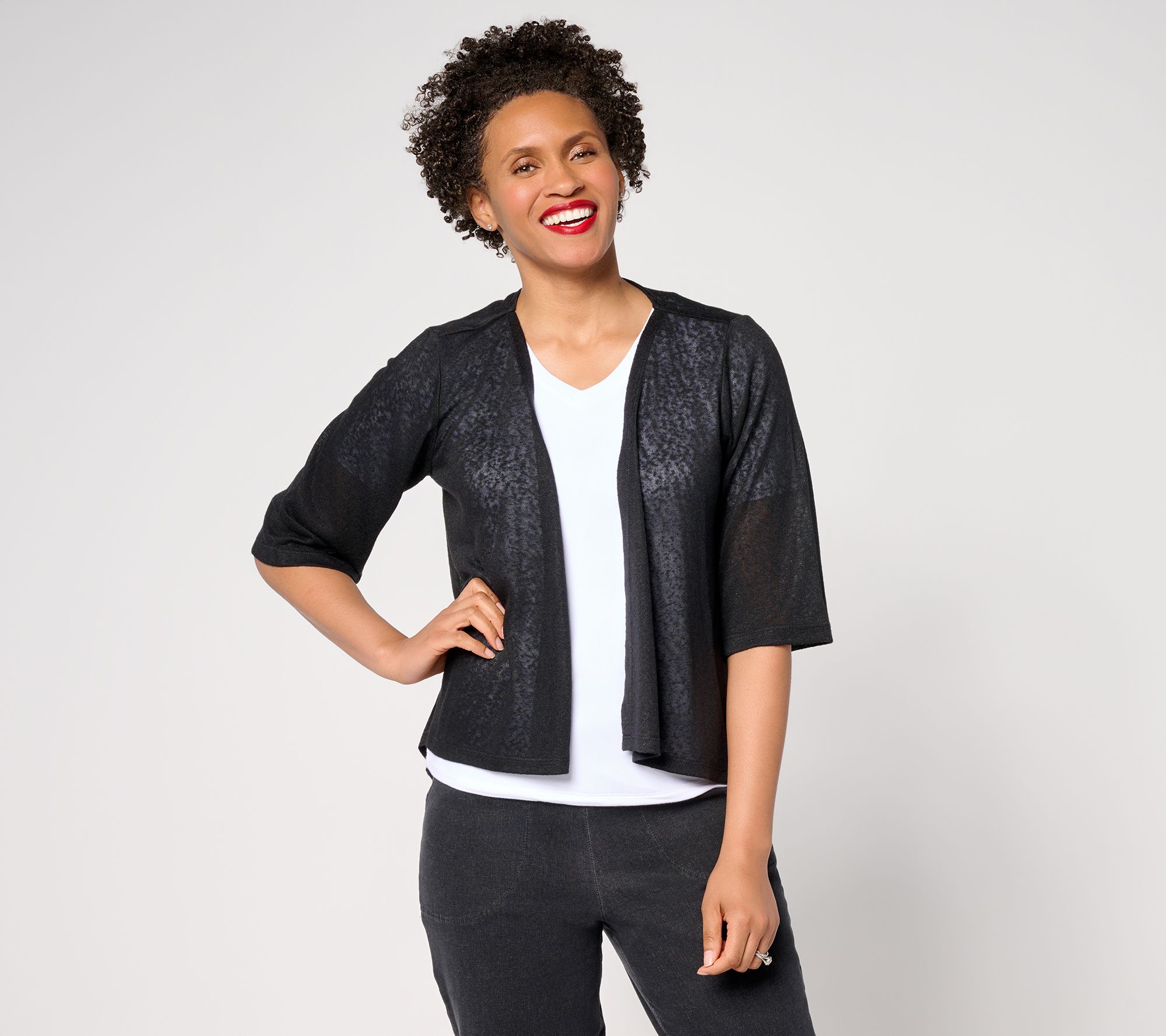 "As Is" Denim & Co. Essentials Slub Knit Drape Front Cardigan