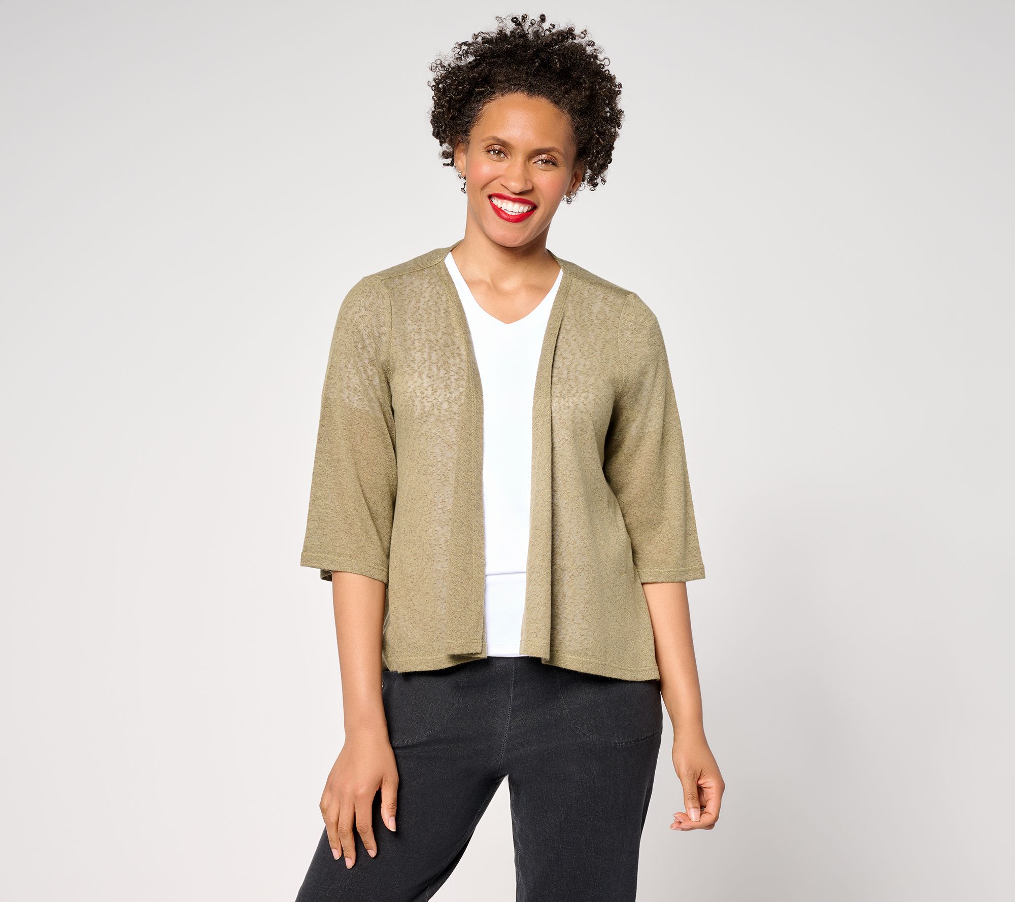 "As Is" Denim & Co. Essentials Slub Knit Drape Front Cardigan