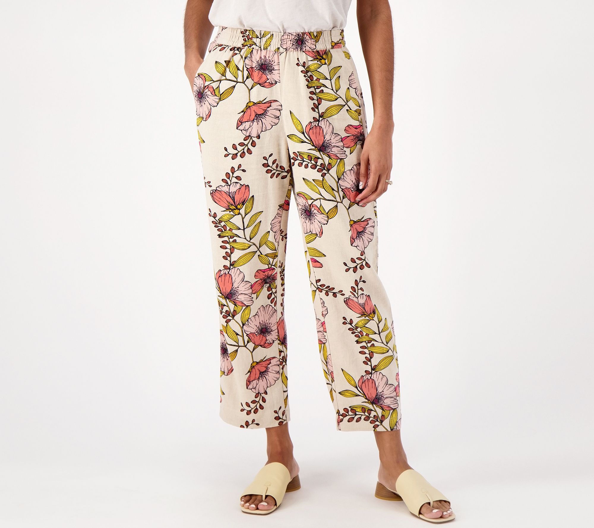 "As Is" Susan Graver Petite PURE Linen Blend Straight Leg Crop Pants