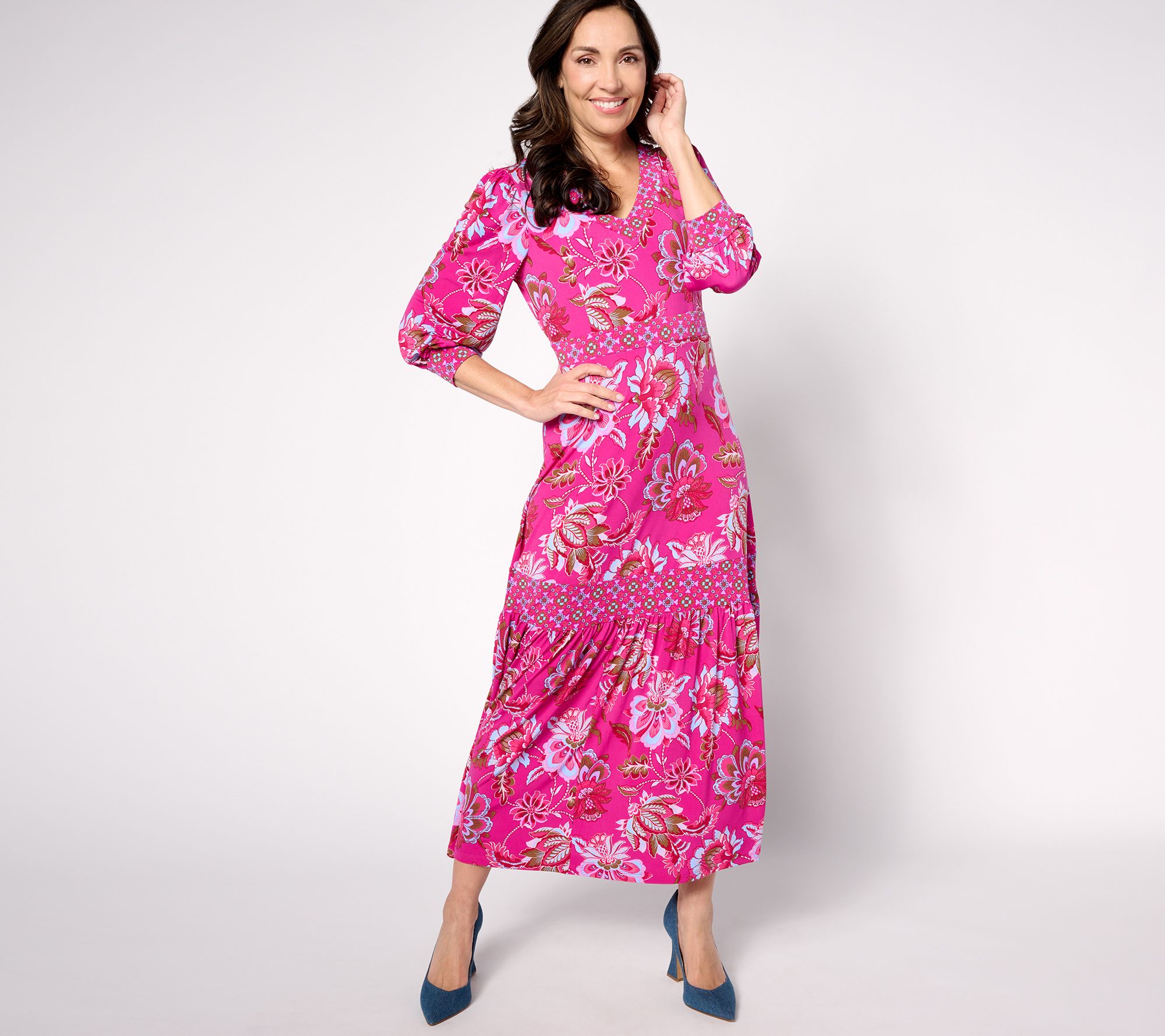 Susan Graver Passport Regular Printed Liquid Knit Maxi Dress