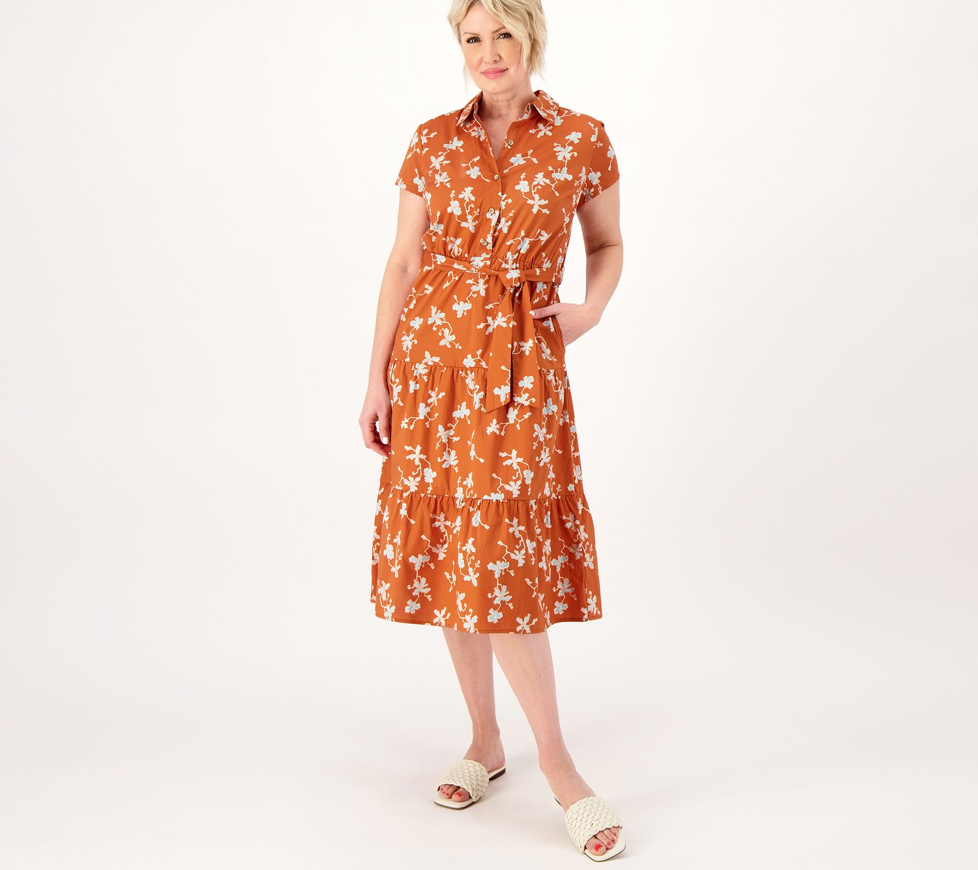 "As Is" Denim & Co. Canyon Retreat Petite Tiered Shirt Dress