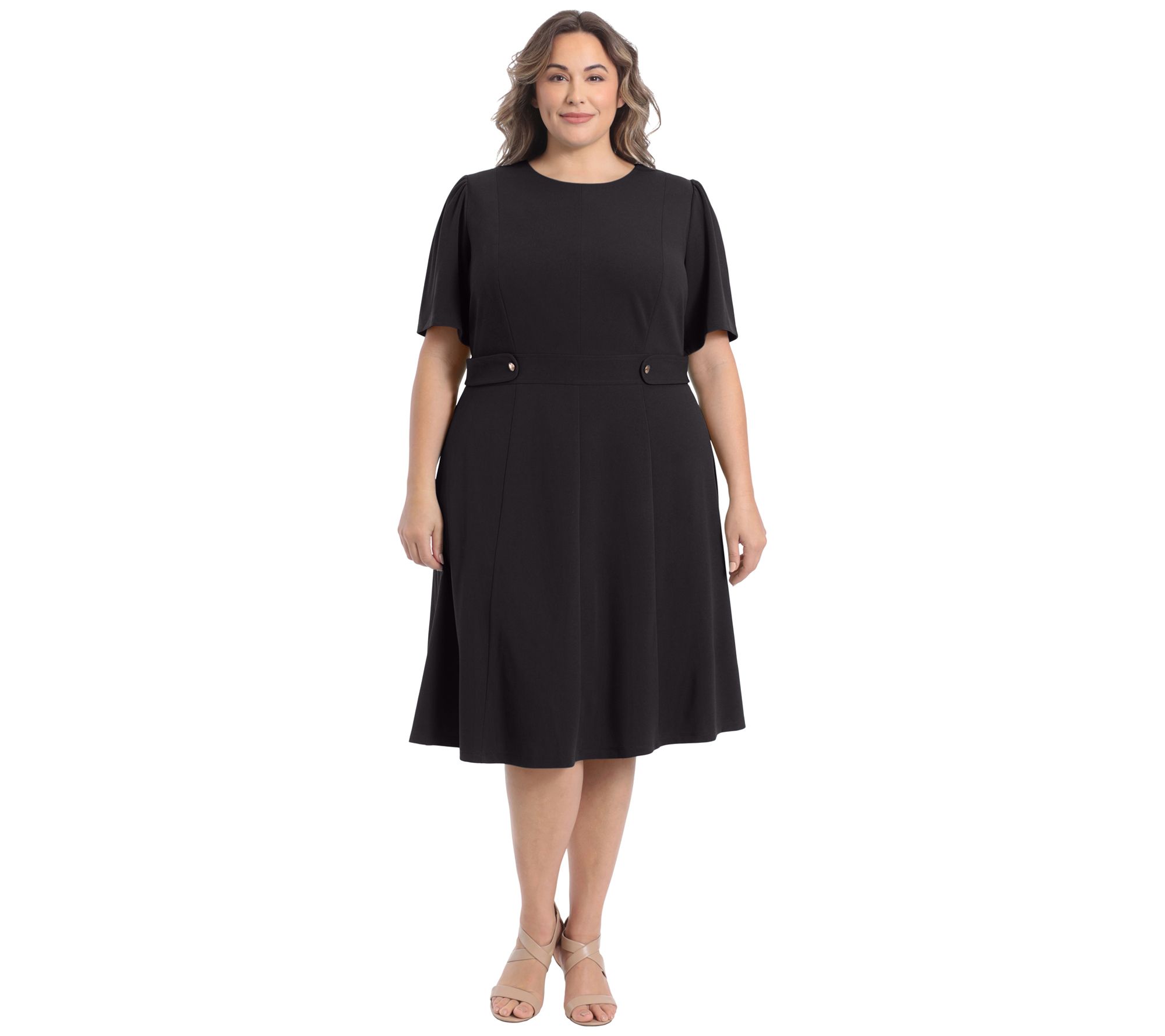 Maggy London Short Sleeve Side Tab Midi Dress-Plus