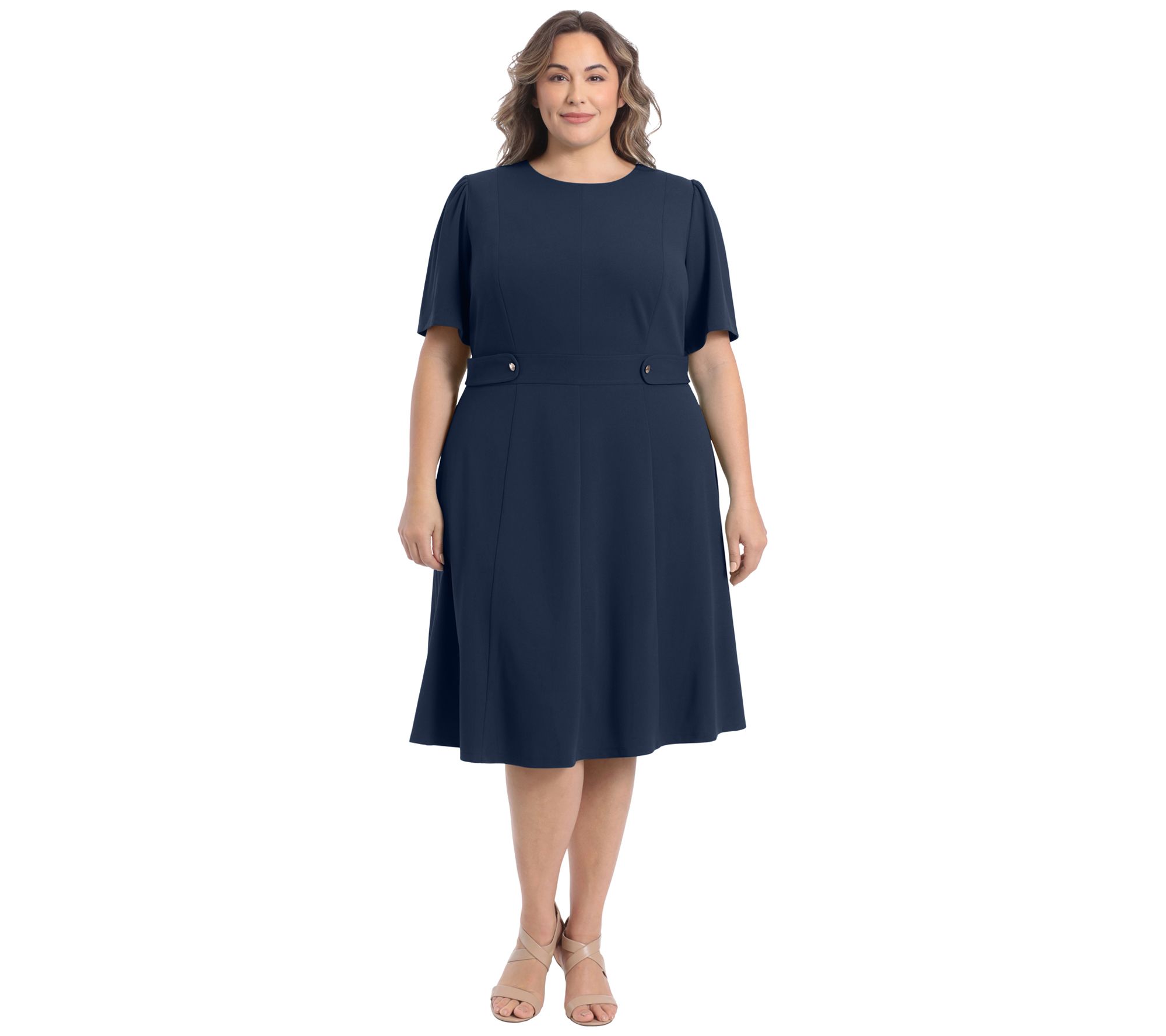 Maggy London Short Sleeve Side Tab Midi Dress-Plus