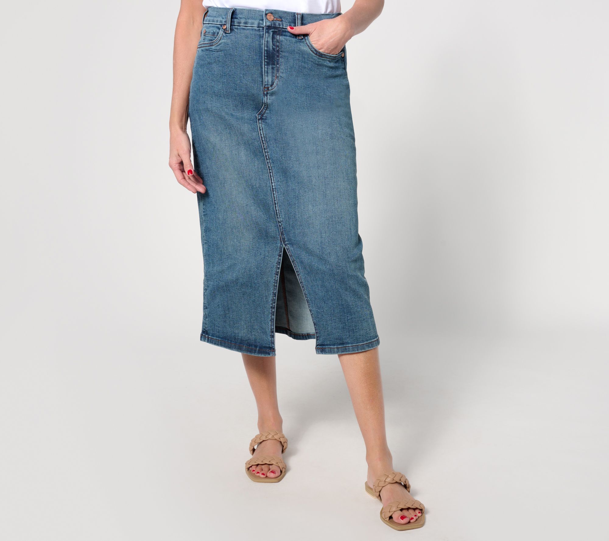 Denim & Co. Canyon Retreat Easy Stretch Overdye Skirt Midi Skirt