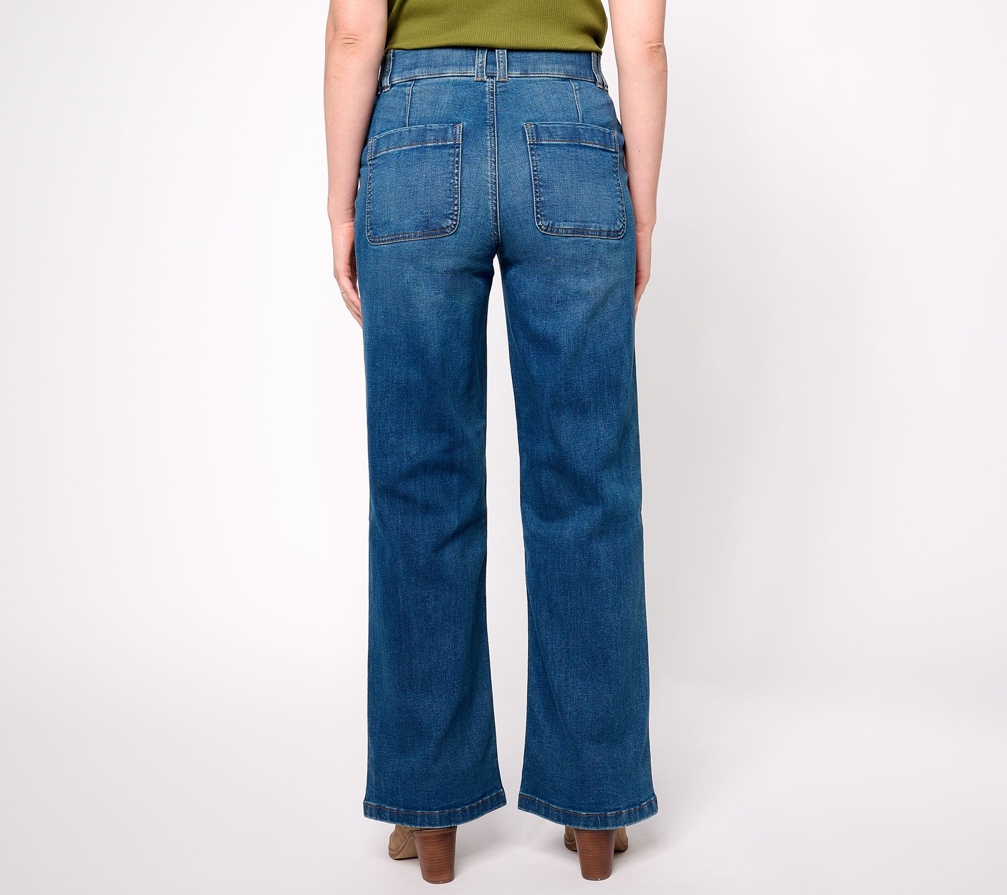 【DISCERNMENT】Gracie Blue Wide Denim Jeans Denim & Co. Easy Stretch Denim Wide Leg Jean - QVC.com
