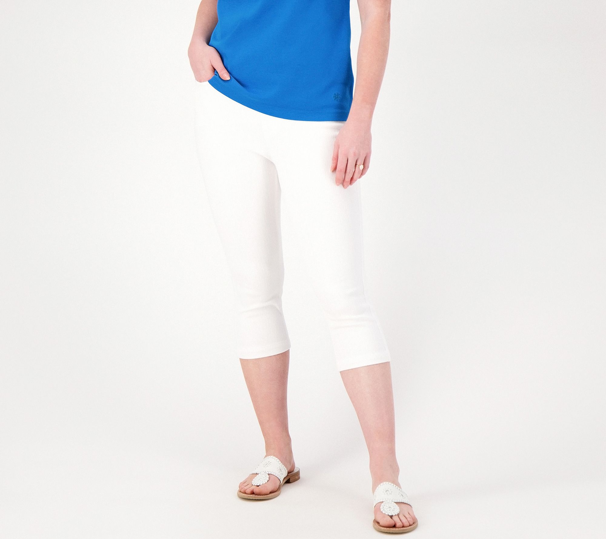 "As Is" Isaac Mizrahi Live! Reg Knit Denim Pull On Capri w/ Deep Hem